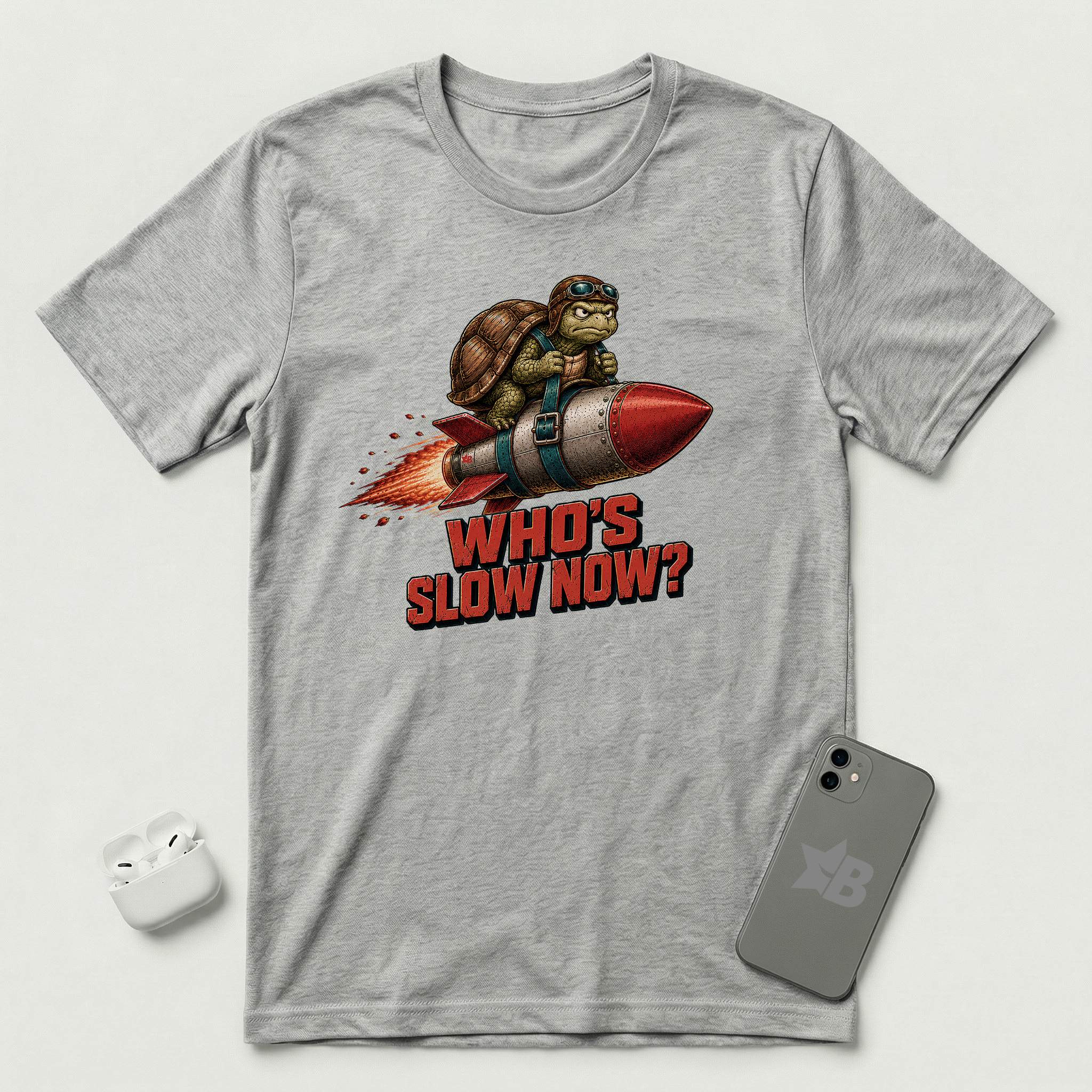 Who's Slow Now? - Turtle Rocket - T-Shirt - Athletic Heather mockup