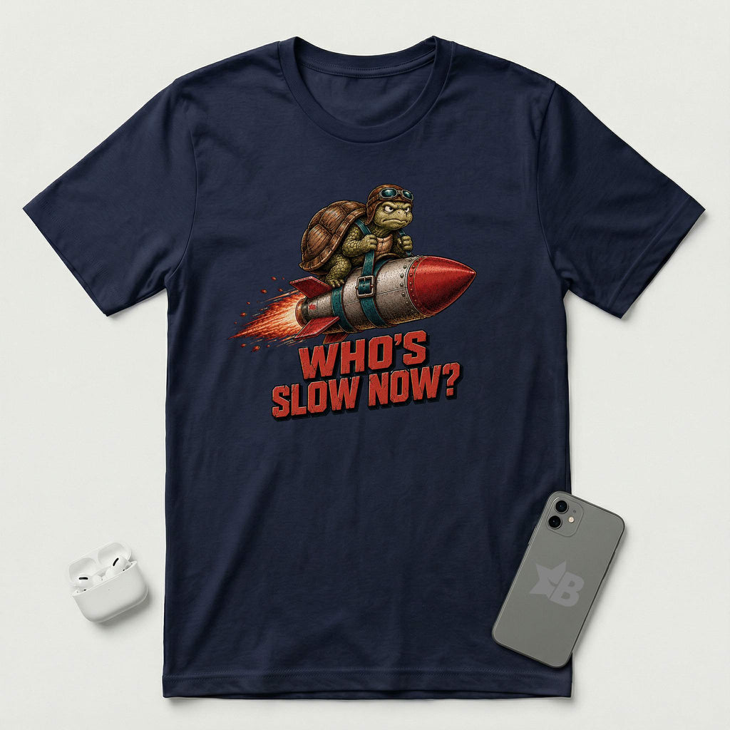 Who's Slow Now? - Turtle Rocket - T-Shirt - Navy mockup