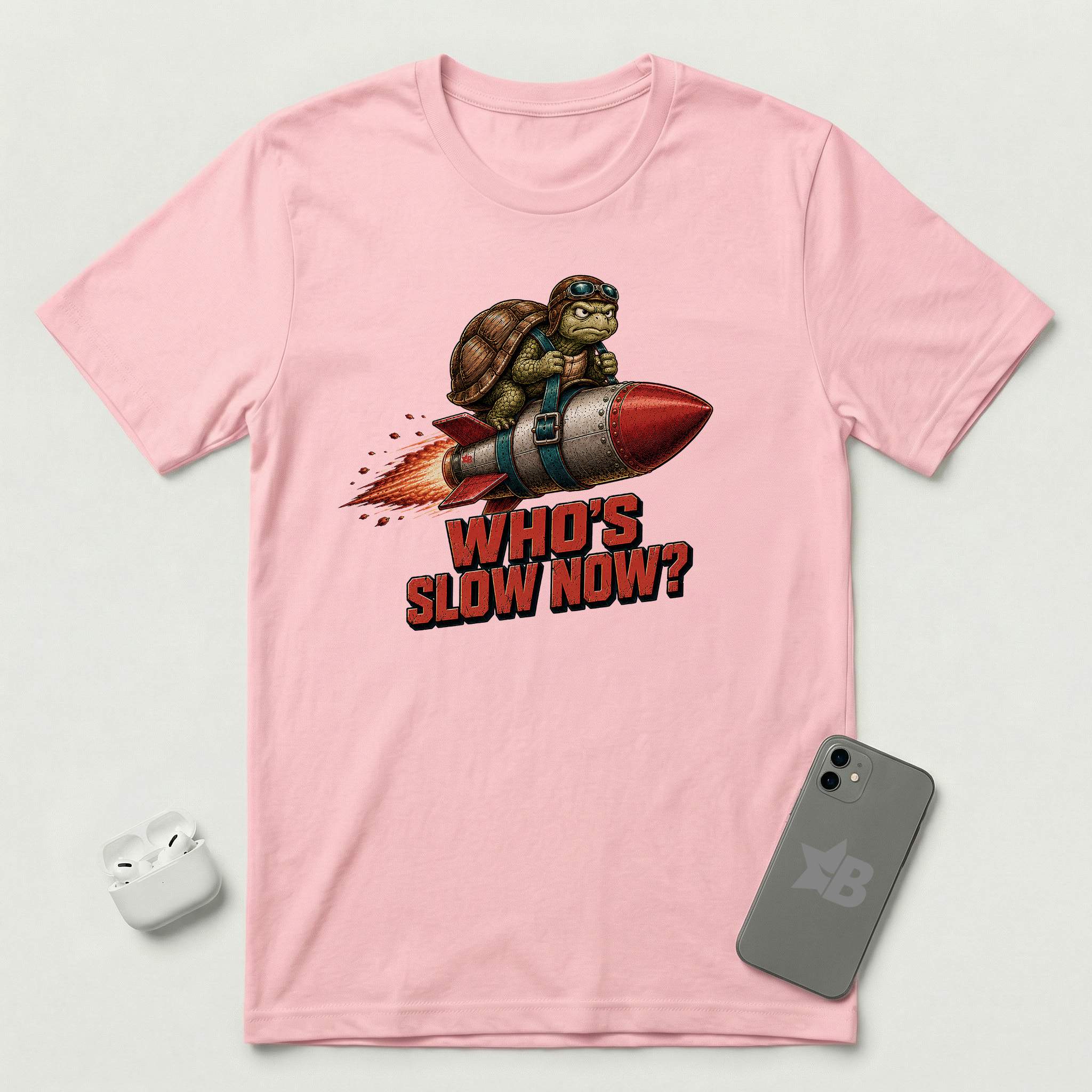 Who's Slow Now? - Turtle Rocket - T-Shirt - Pink mockup