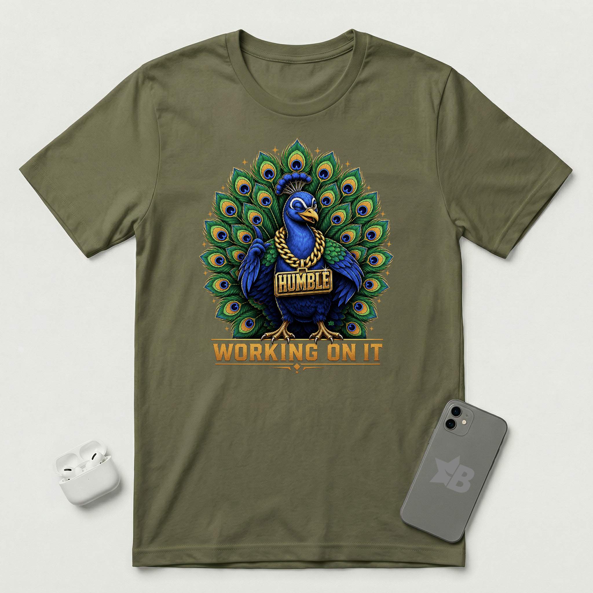 Humble - Working On It - T-Shirt - Military Green mockup