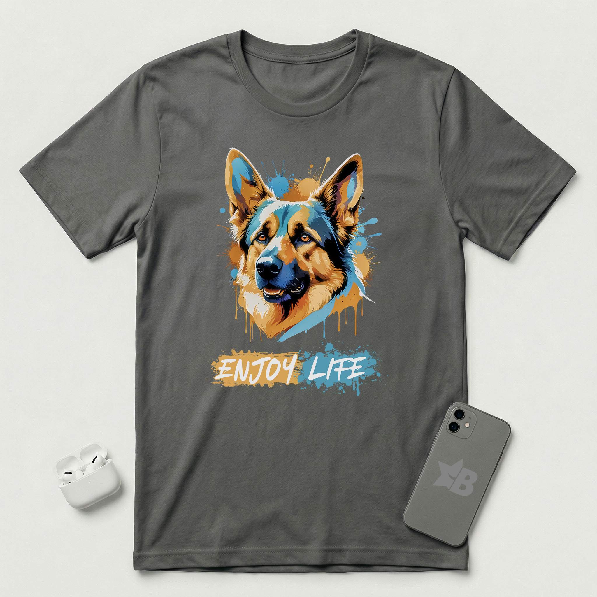 Enjoy Life - Blue Dog - T-Shirt - Asphalt mockup