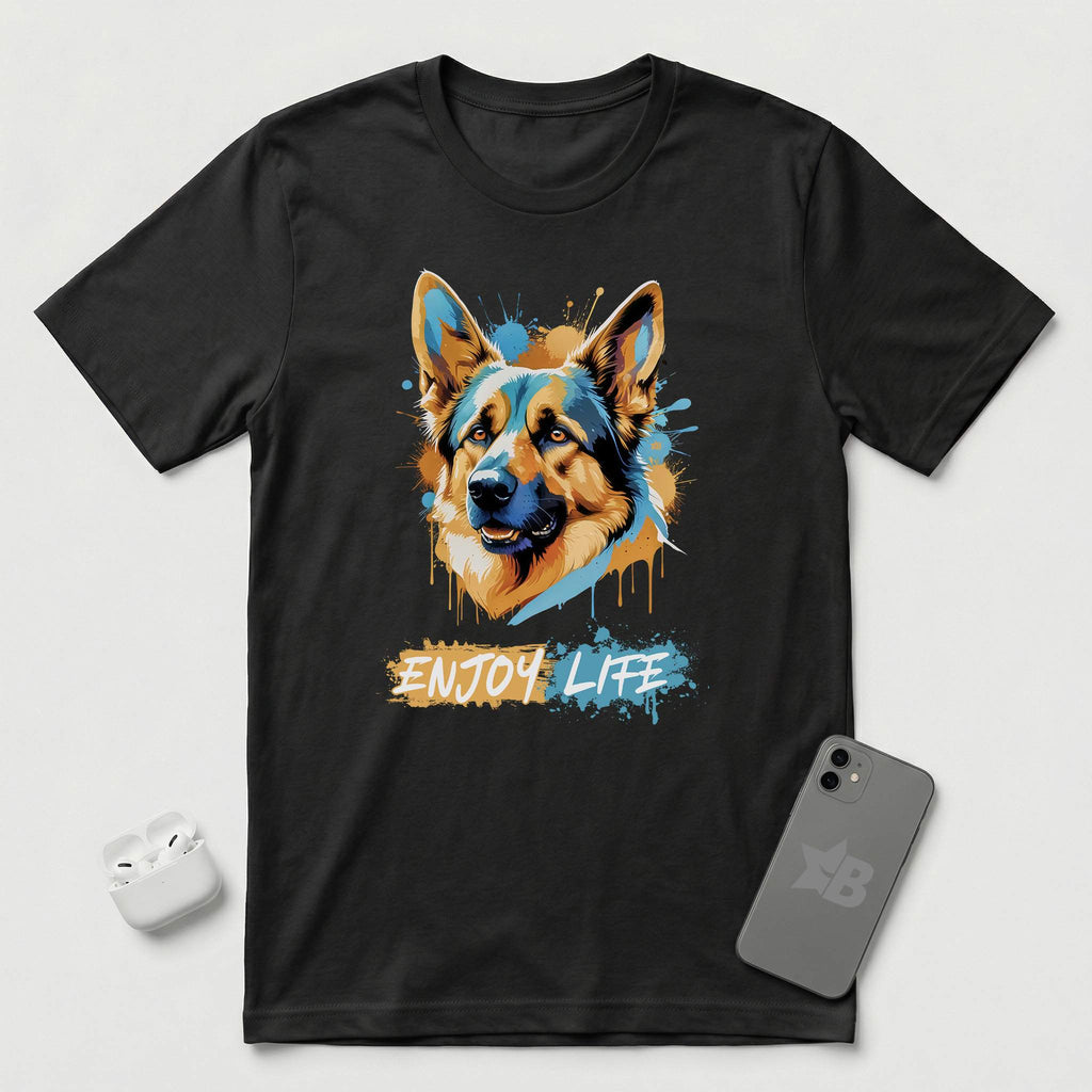 Enjoy Life - Blue Dog - T-Shirt - Black mockup