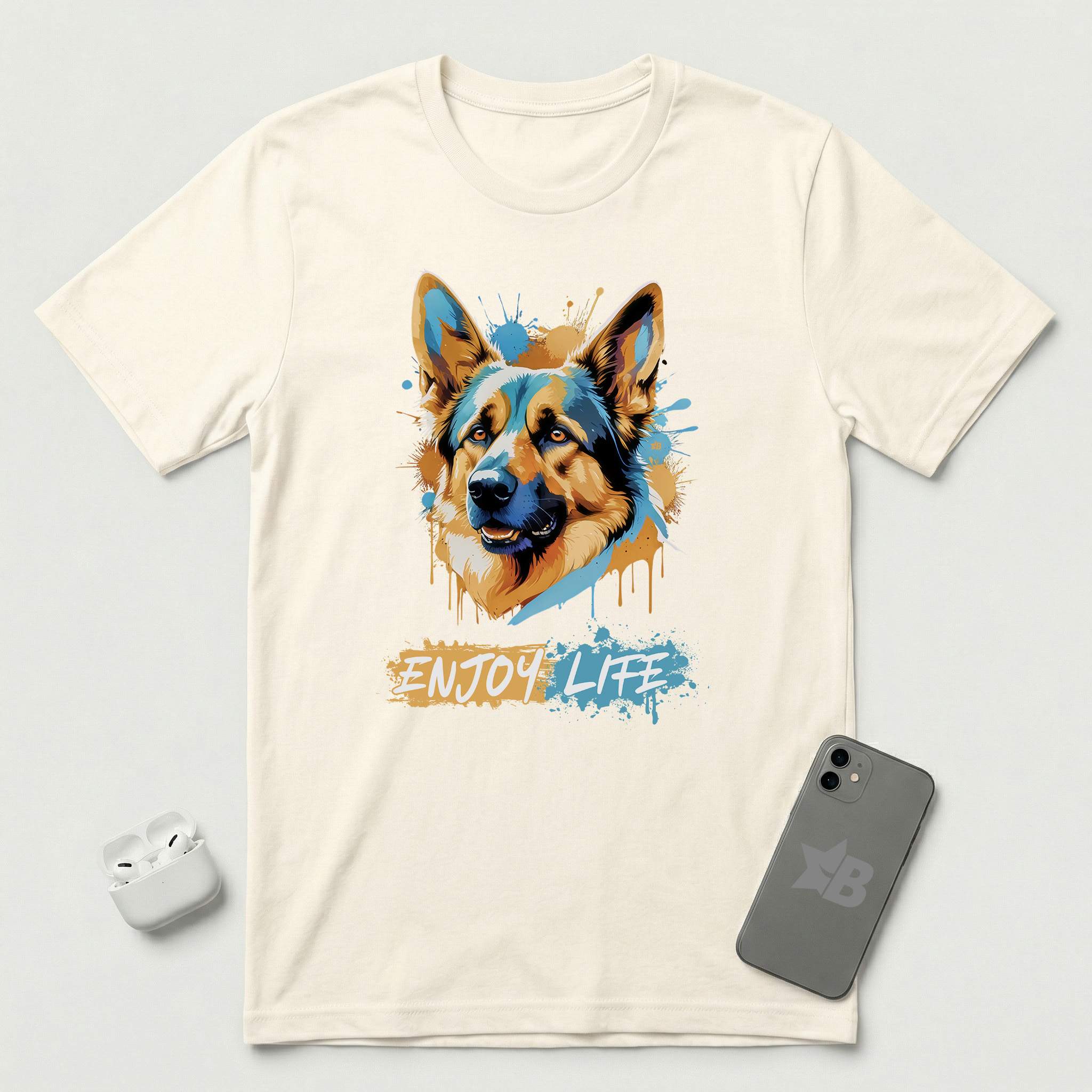 Enjoy Life - Blue Dog - T-Shirt - Natural mockup