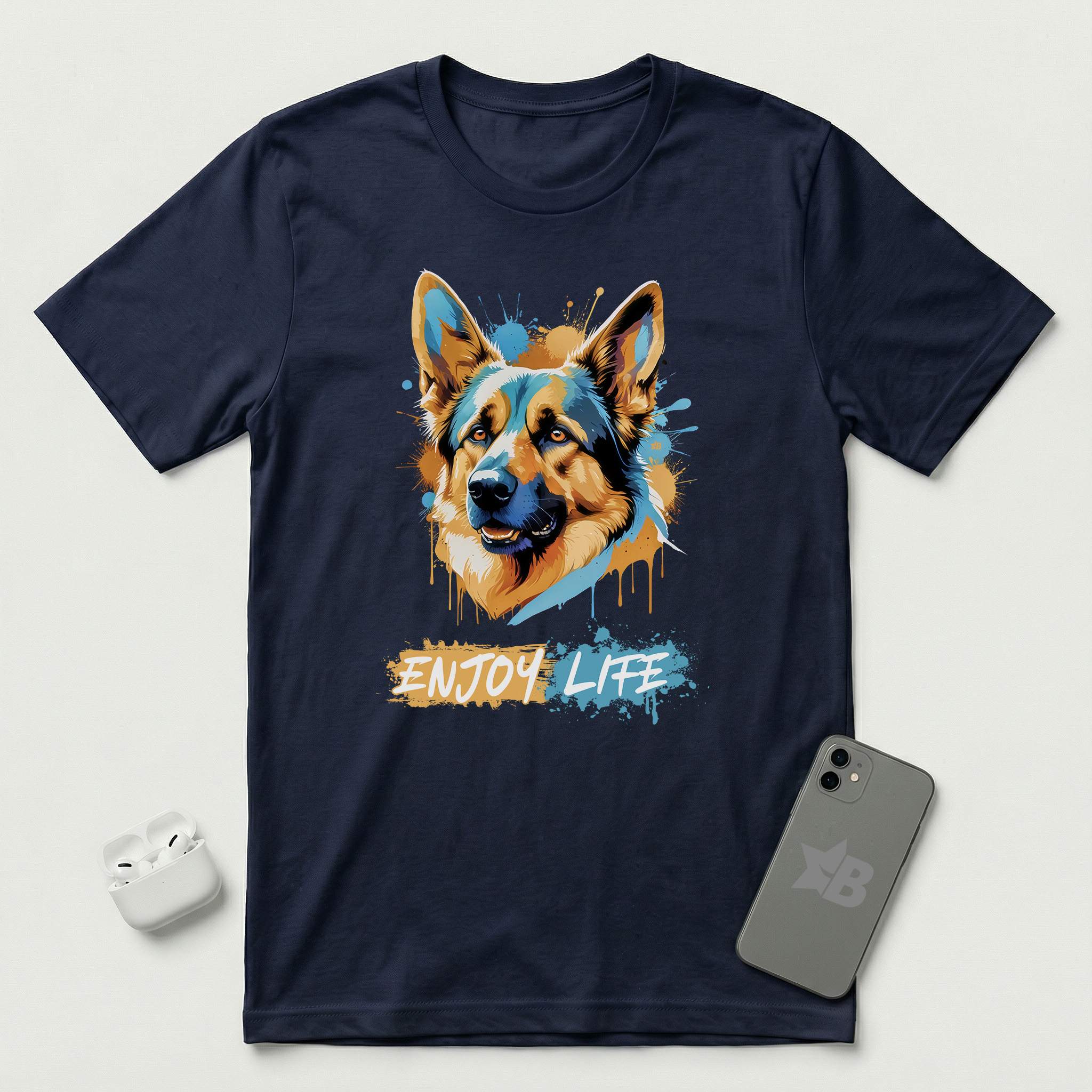 Enjoy Life - Blue Dog - T-Shirt - Navy mockup
