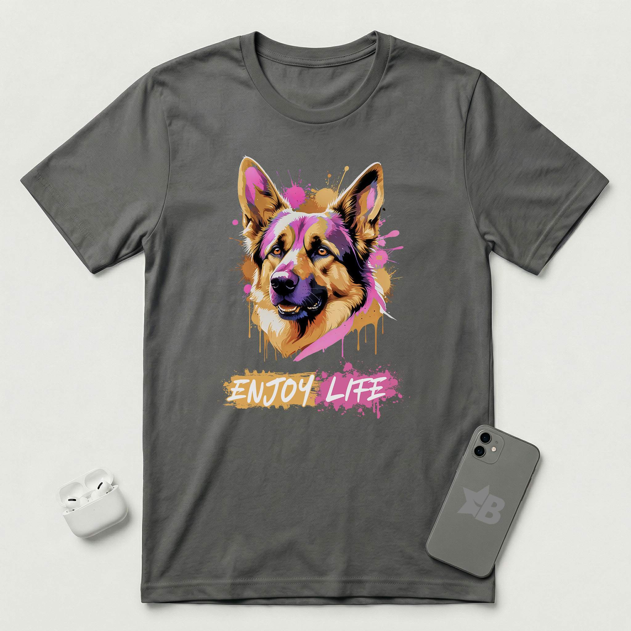 Enjoy Life - Pink Dog - T-Shirt - Asphalt mockup