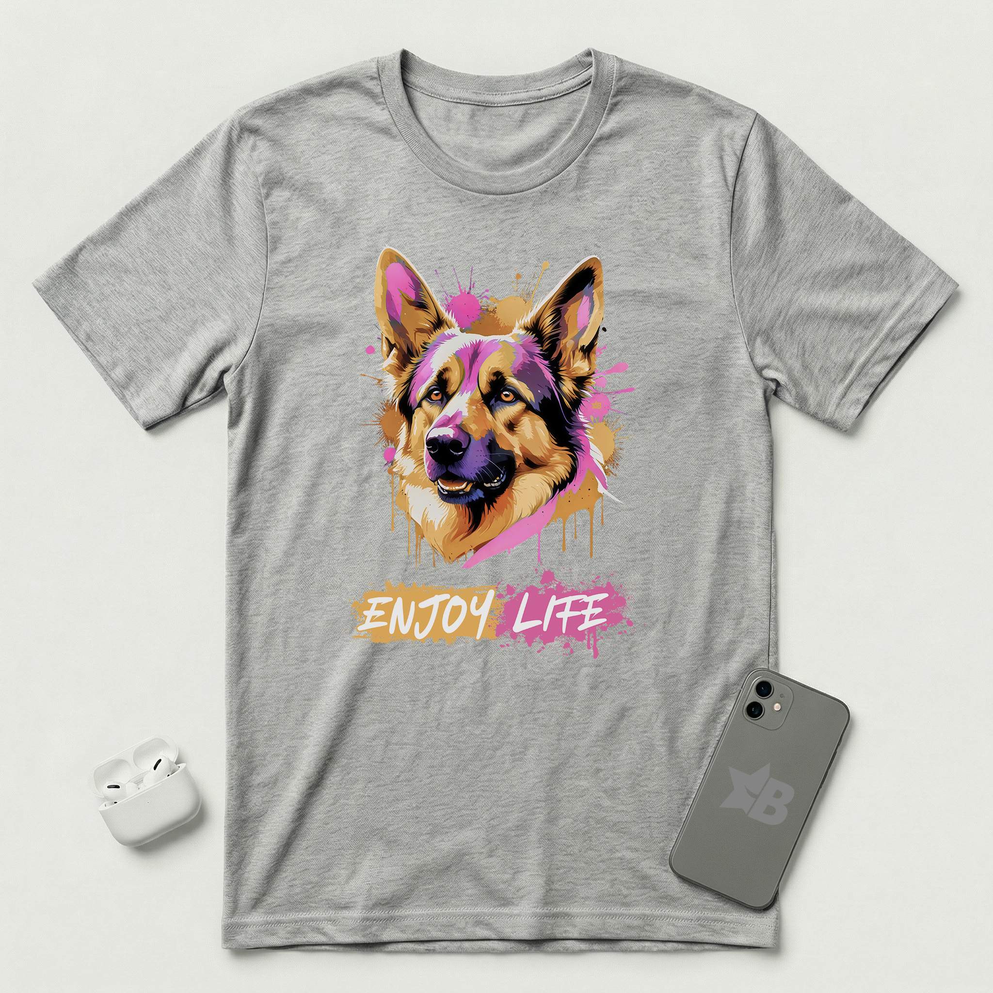 Enjoy Life - Pink Dog - T-Shirt - Athletic Heather mockup