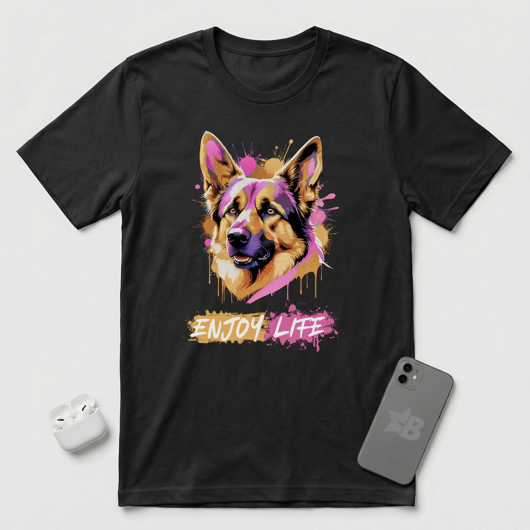 Enjoy Life - Pink Dog - T-Shirt - Black mockup