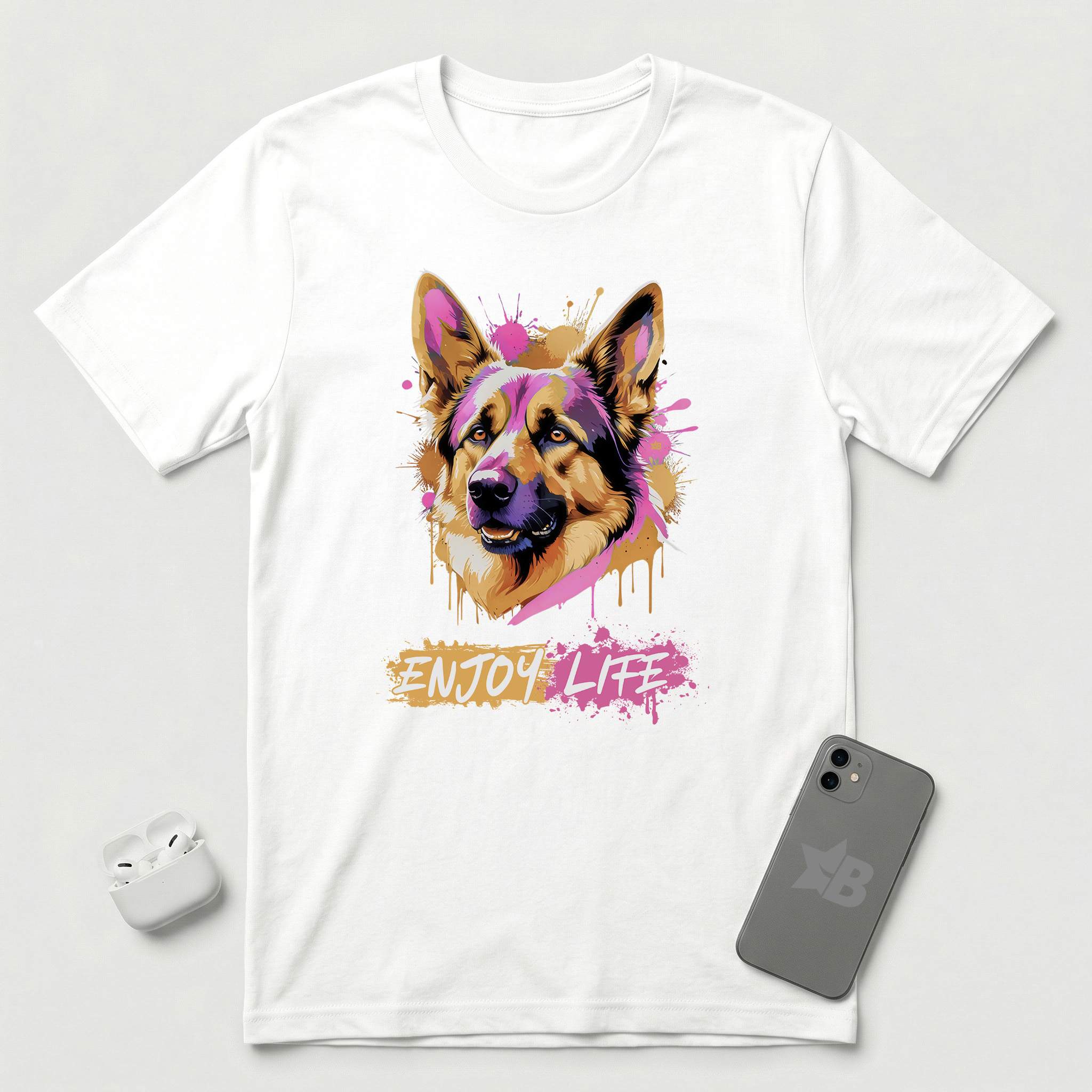 Enjoy Life - Pink Dog - T-Shirt - White mockup