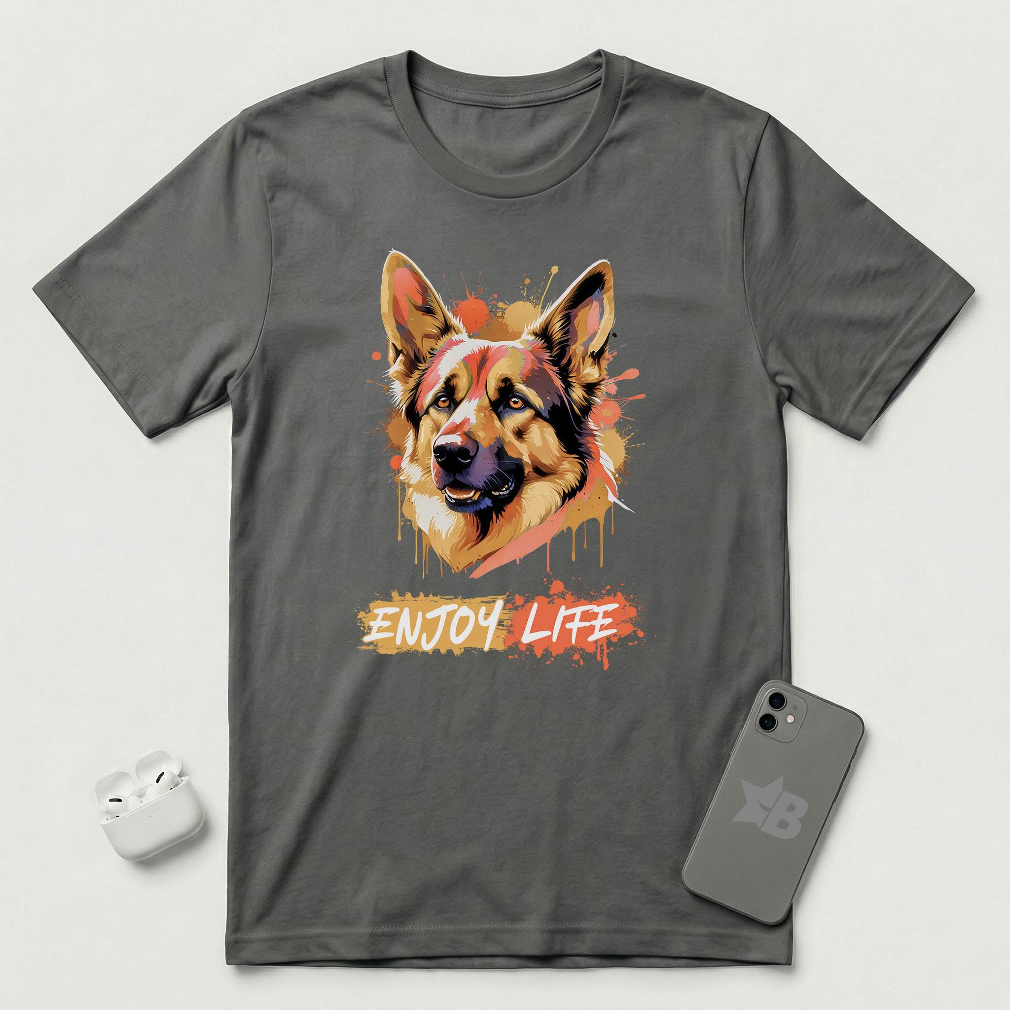 Enjoy Life - Orange Dog - T-Shirt - Asphalt mockup