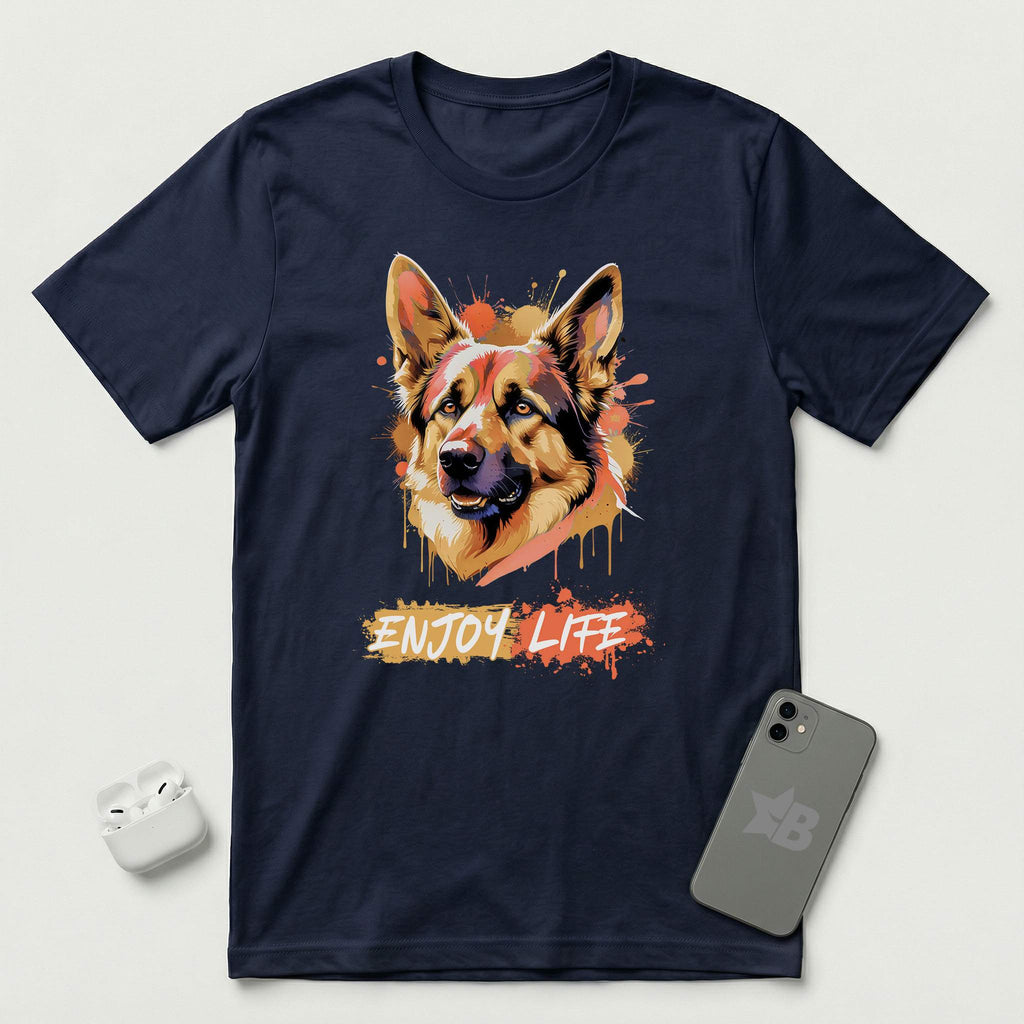 Enjoy Life - Orange Dog - T-Shirt - Navy mockup