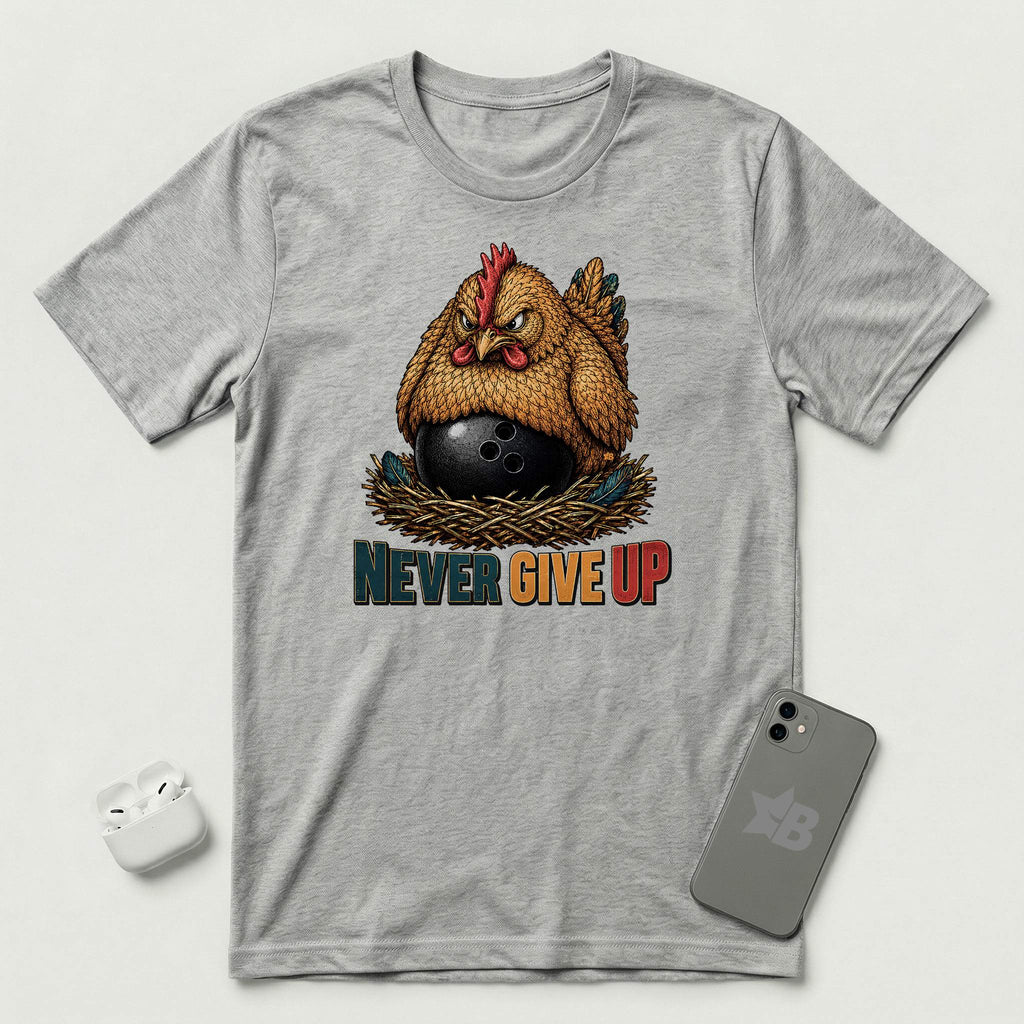 Never Give Up - Fierce Chicken - T-Shirt - Athletic Heather mockup