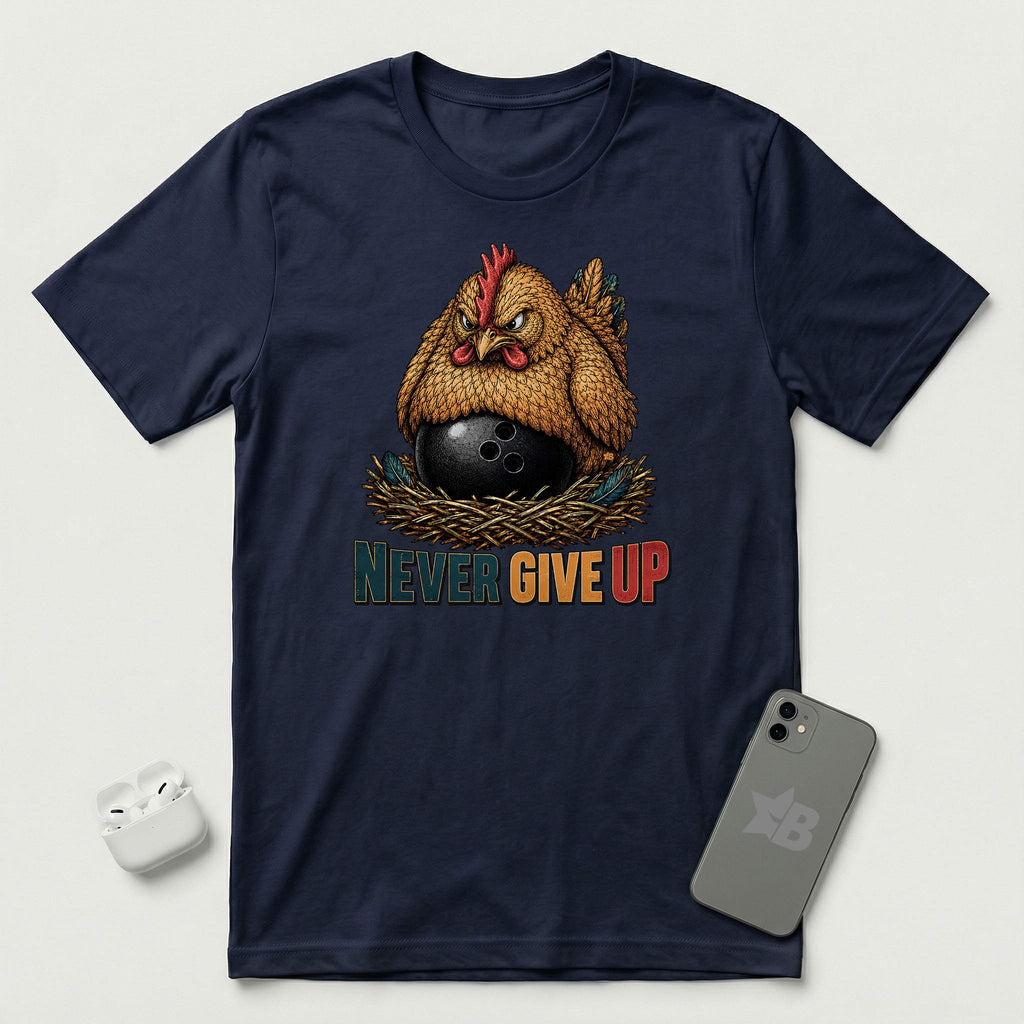 Never Give Up - Fierce Chicken - T-Shirt - Navy mockup