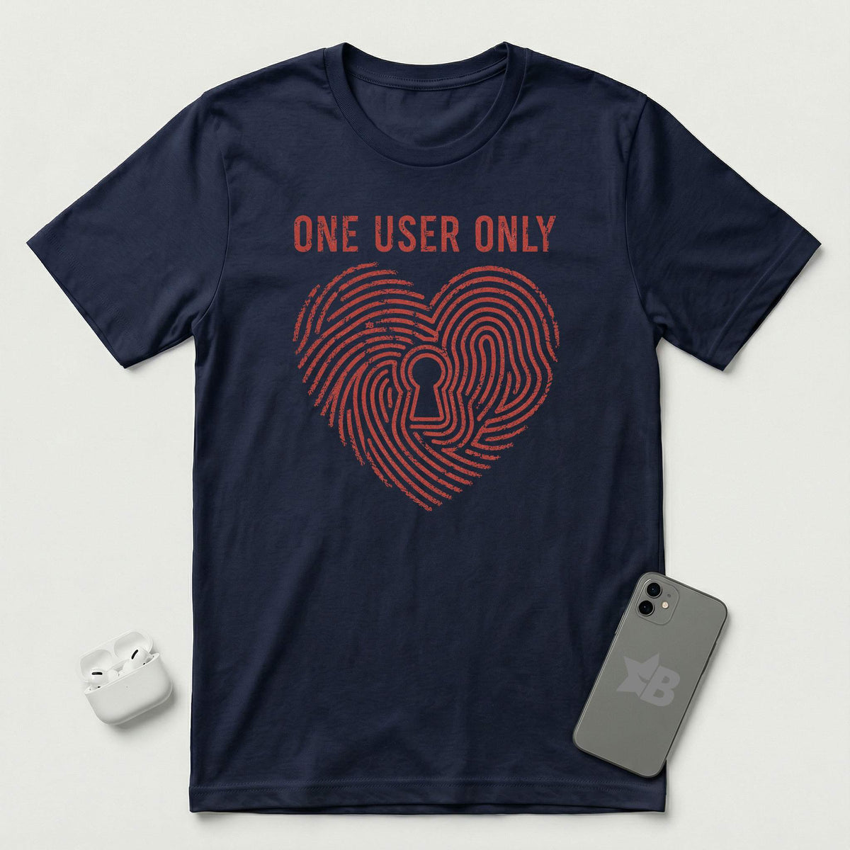 One User Only - Exclusive Heart - T-Shirt - Navy mockup