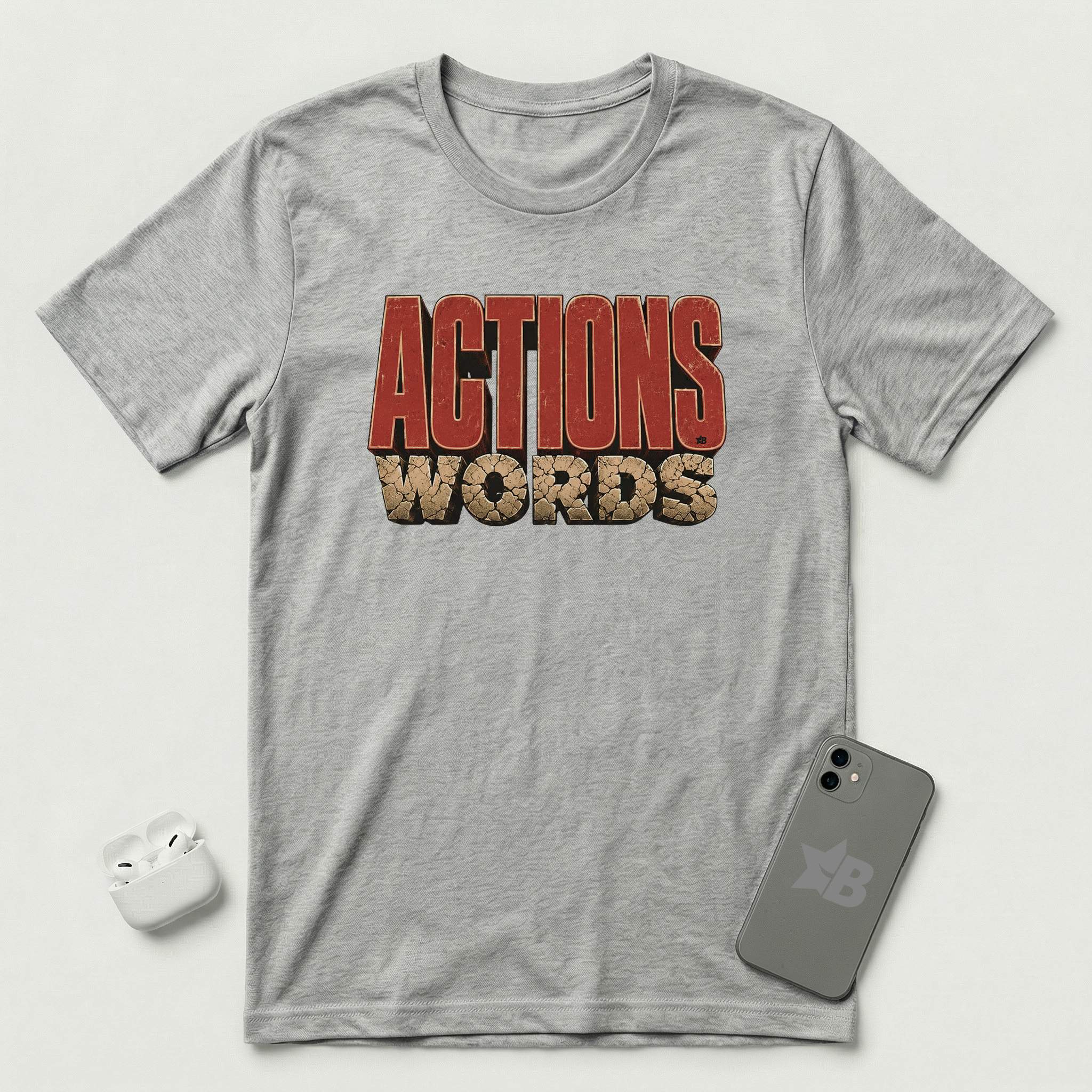 Actions Over Words - T-Shirt - Athletic Heather mockup