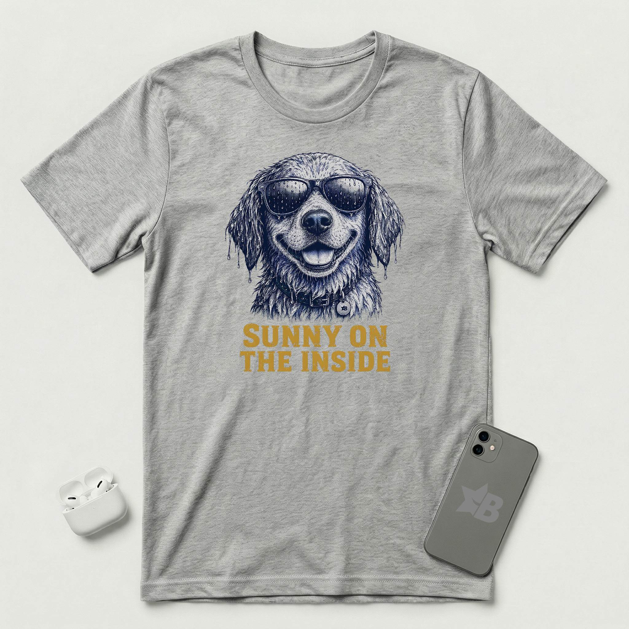 Sunny On The Inside - Soaked Dog - T-Shirt - Athletic Heather mockup