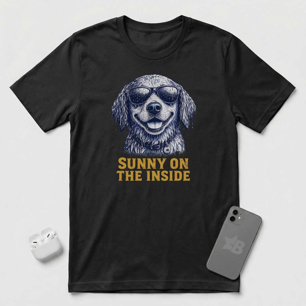 Sunny On The Inside - Soaked Dog - T-Shirt - Black mockup