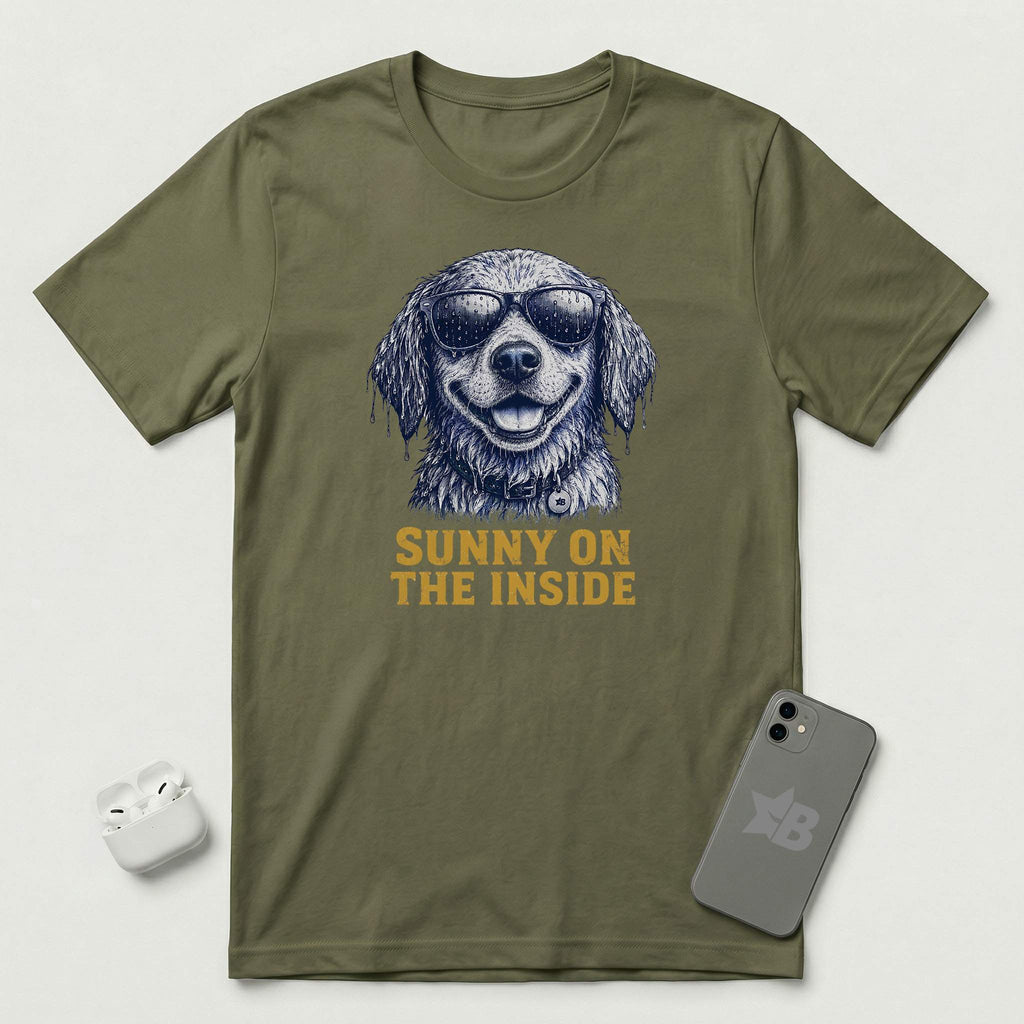 Sunny On The Inside - Soaked Dog - T-Shirt - Military Green mockup