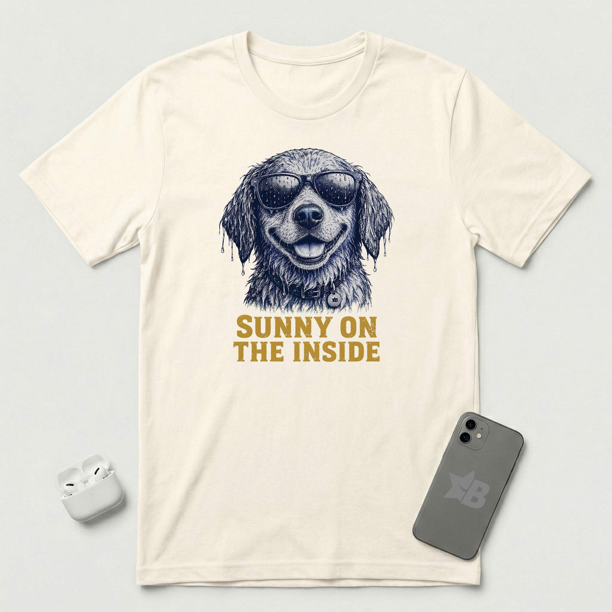 Sunny On The Inside - Soaked Dog - T-Shirt - Natural mockup