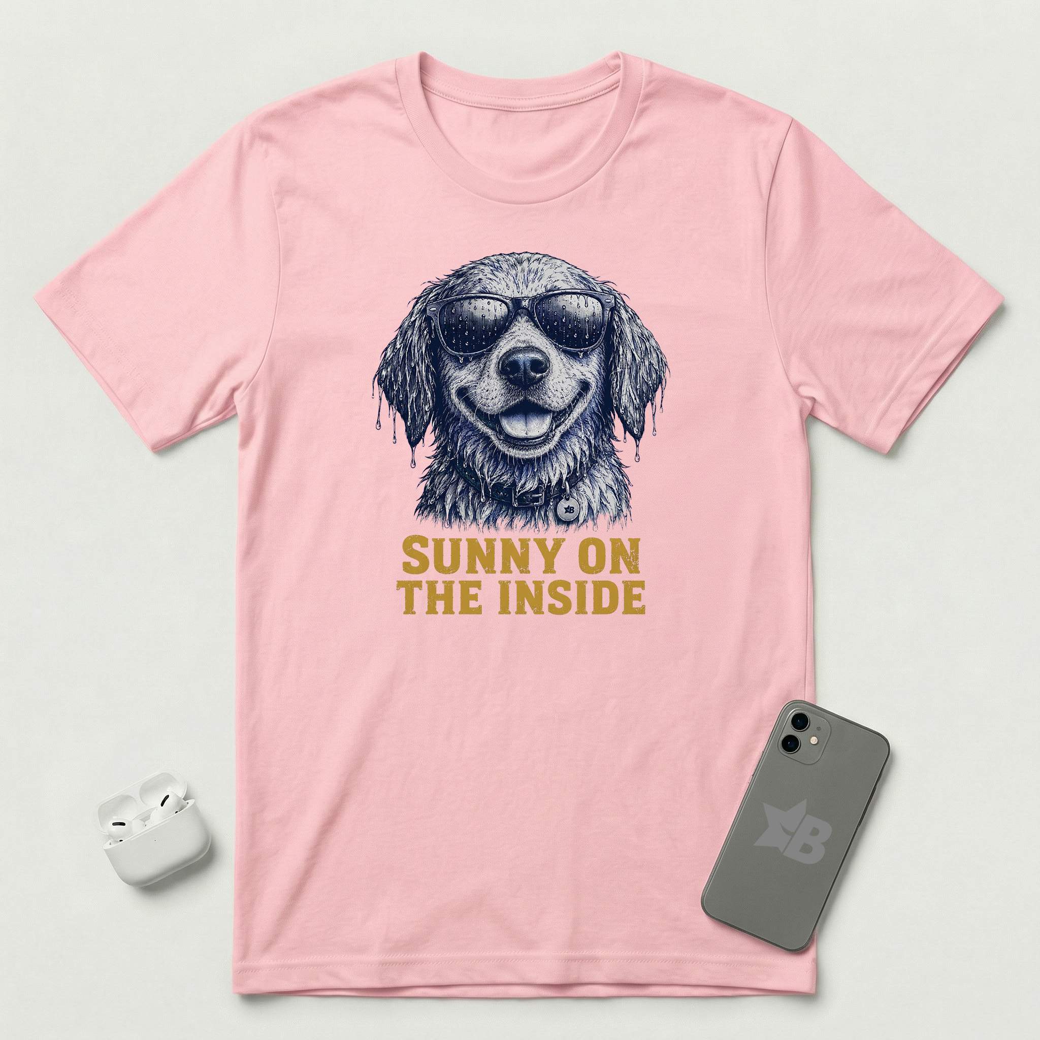 Sunny On The Inside - Soaked Dog - T-Shirt - Pink mockup