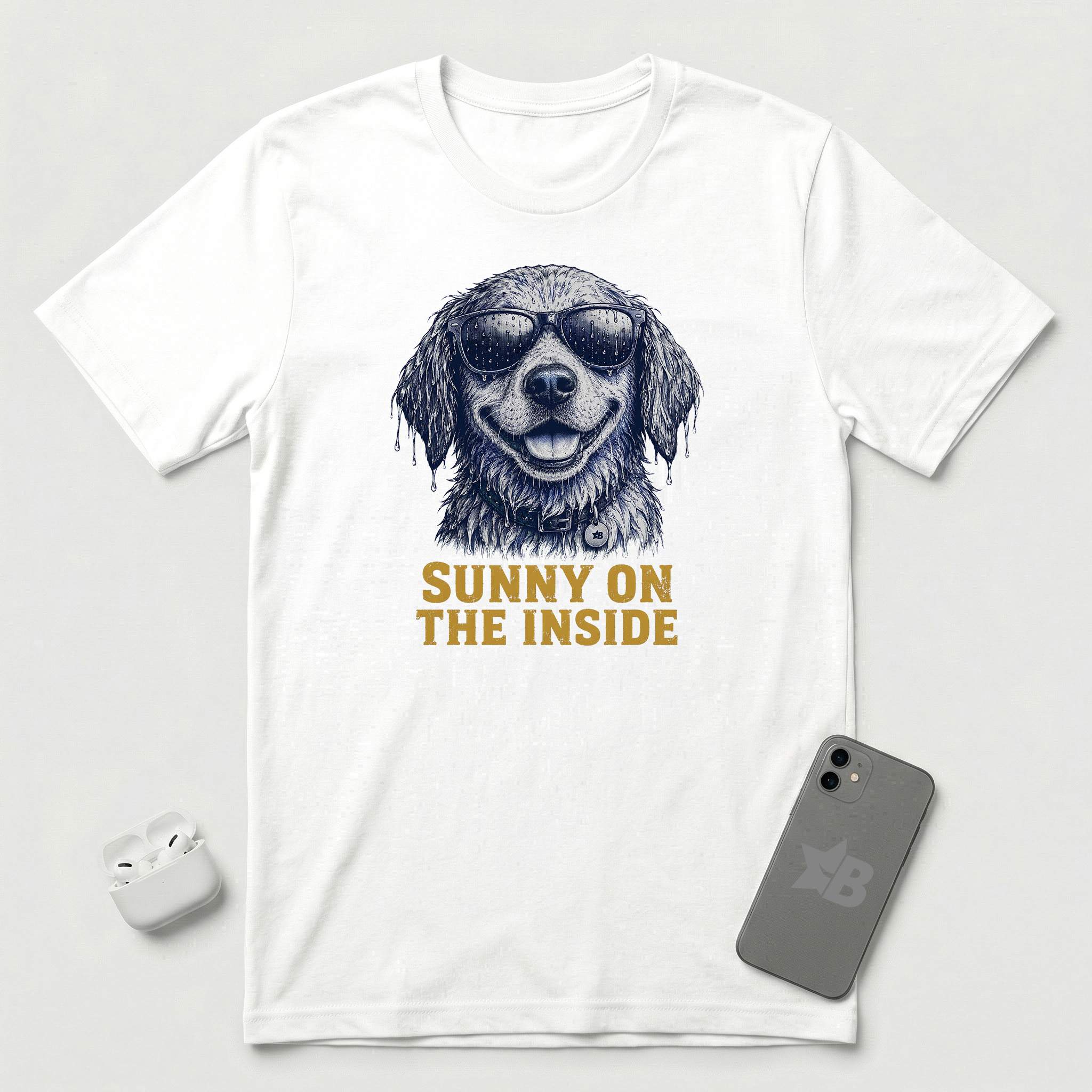 Sunny On The Inside - Soaked Dog - T-Shirt - White mockup