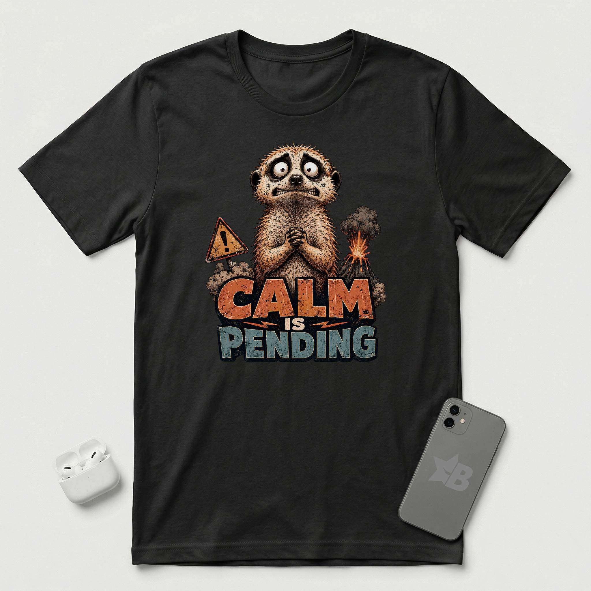 Calm Is Pending - Panicked Meerkat - T-Shirt - Black mockup