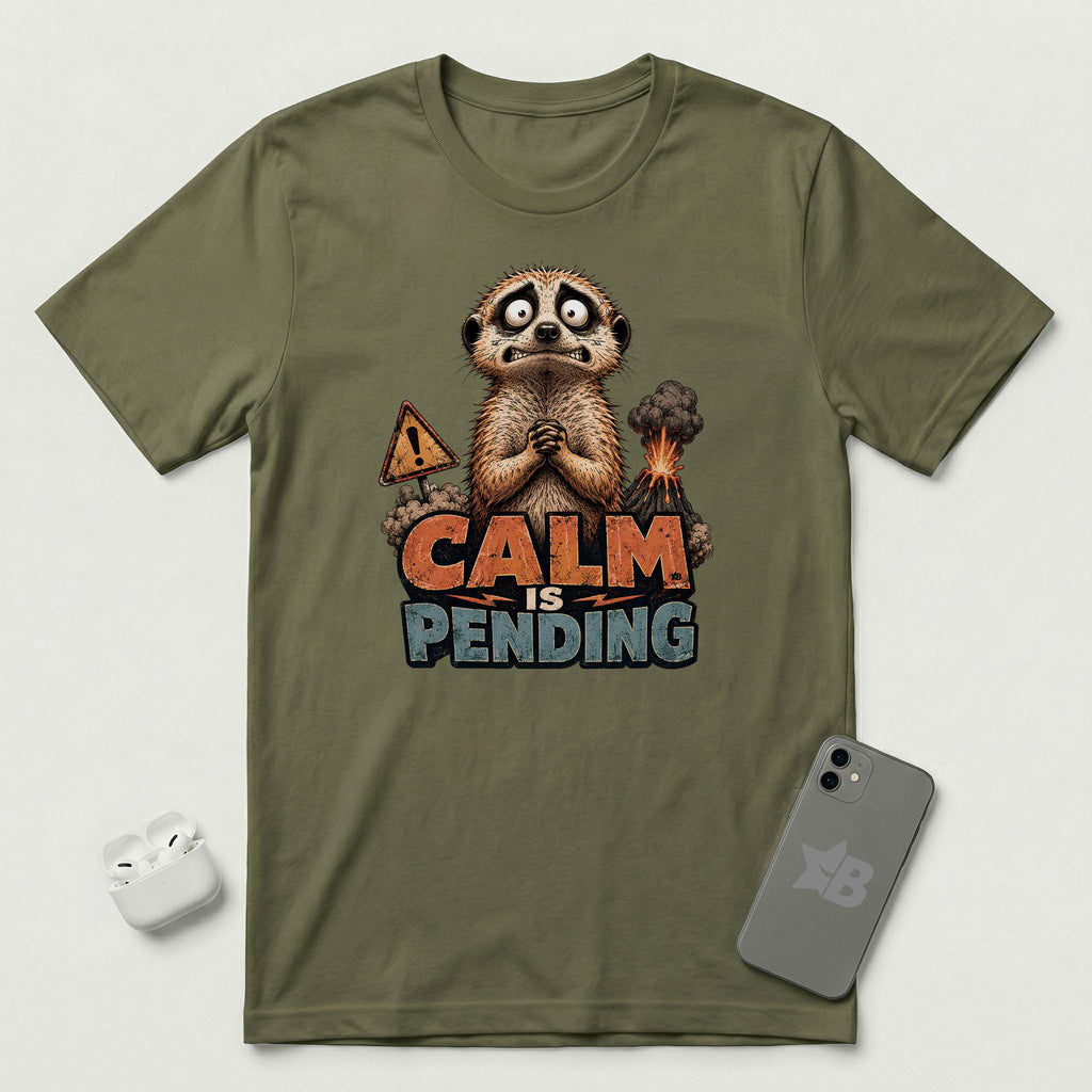 Calm Is Pending - Panicked Meerkat - T-Shirt - Military Green mockup