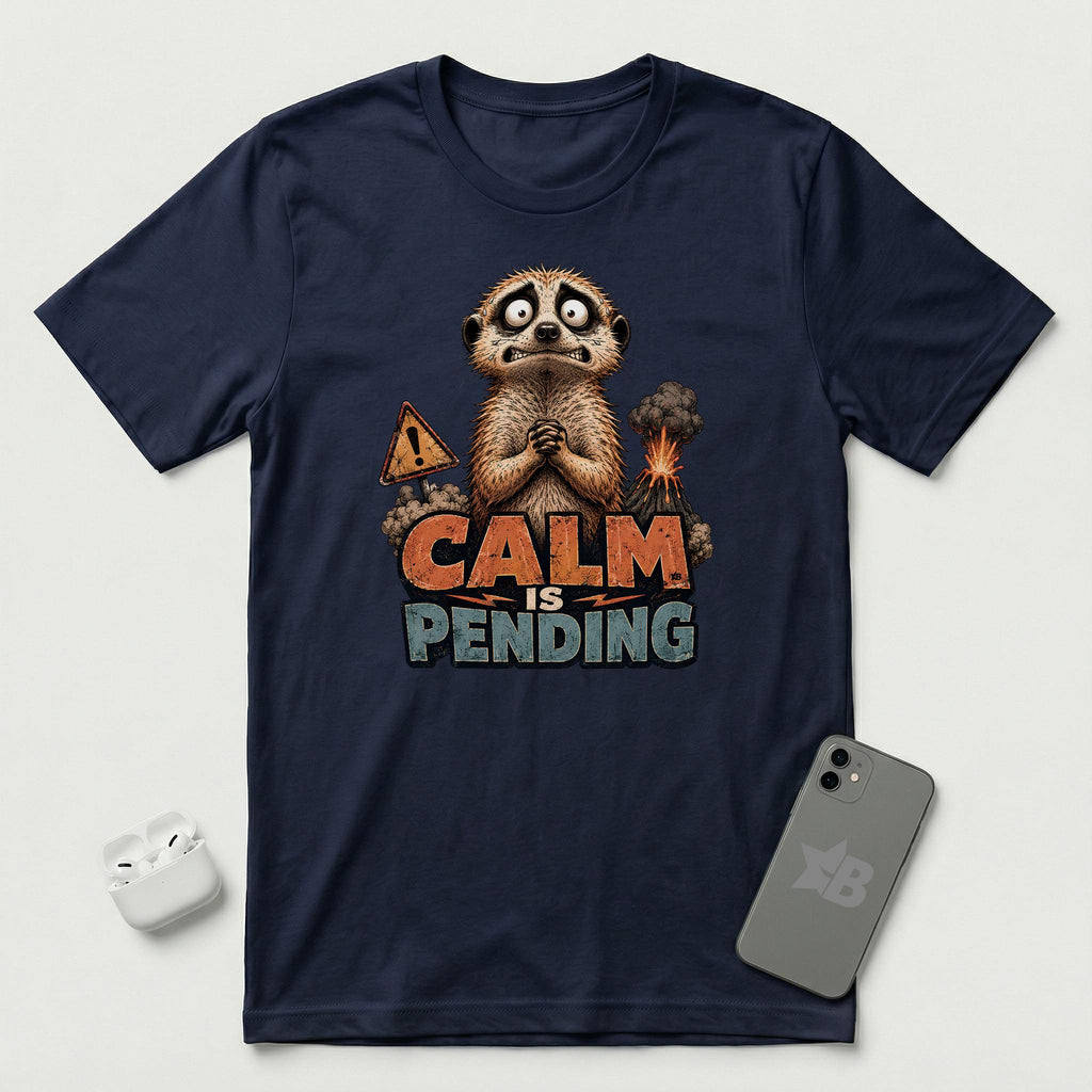 Calm Is Pending - Panicked Meerkat - T-Shirt - Navy mockup