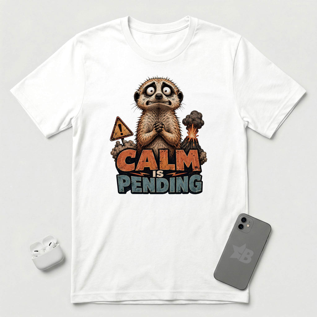 Calm Is Pending - Panicked Meerkat - T-Shirt - White mockup