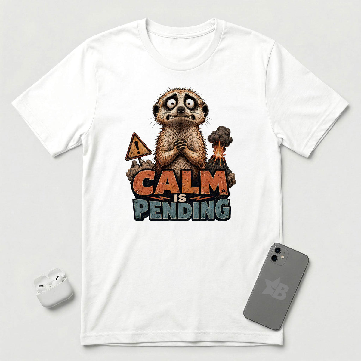 Calm Is Pending - Panicked Meerkat - T-Shirt - White mockup