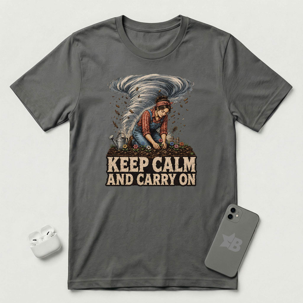 Keep Calm And Carry On - Grounded Woman - T-Shirt - Asphalt mockup