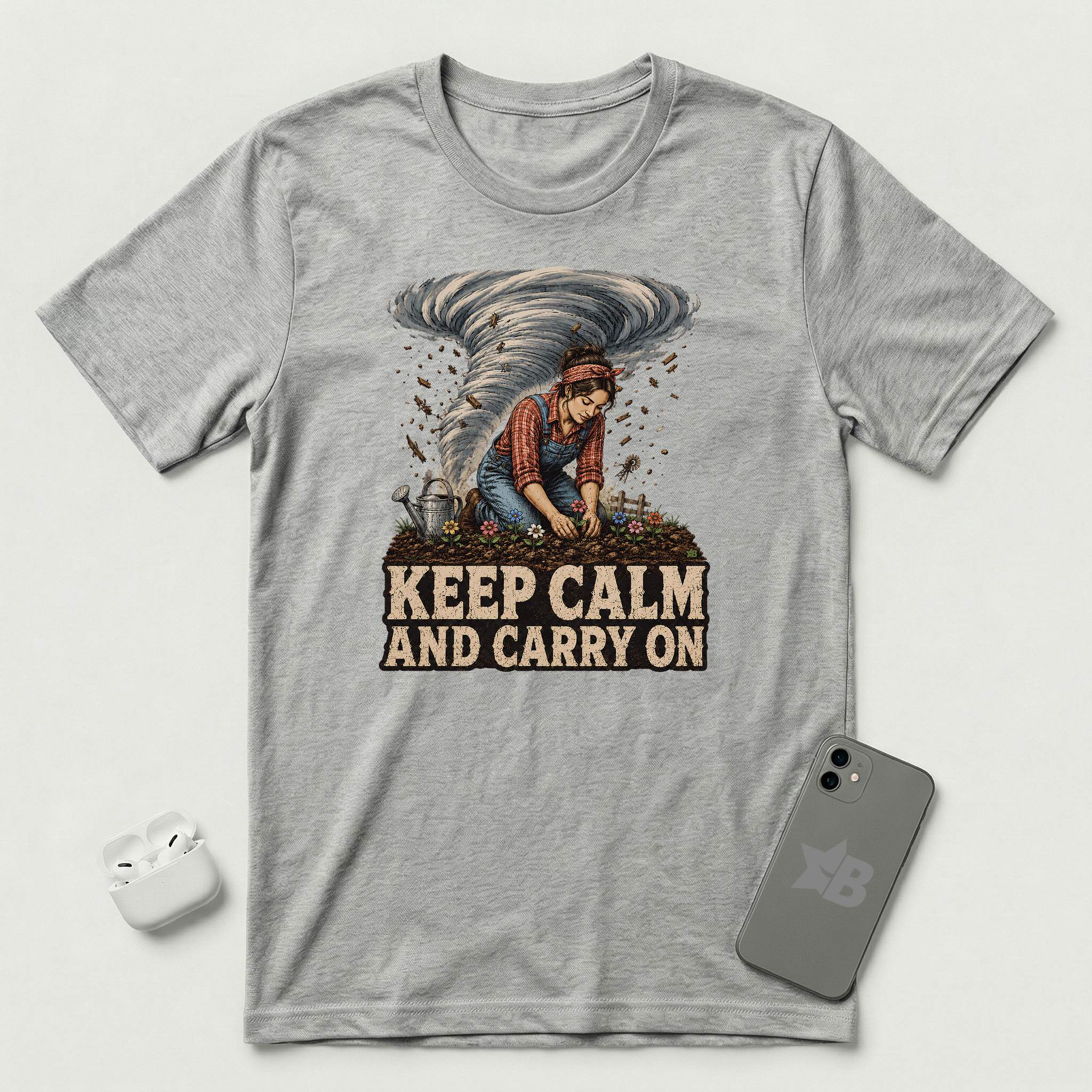 Keep Calm And Carry On - Grounded Woman - T-Shirt - Athletic Heather mockup