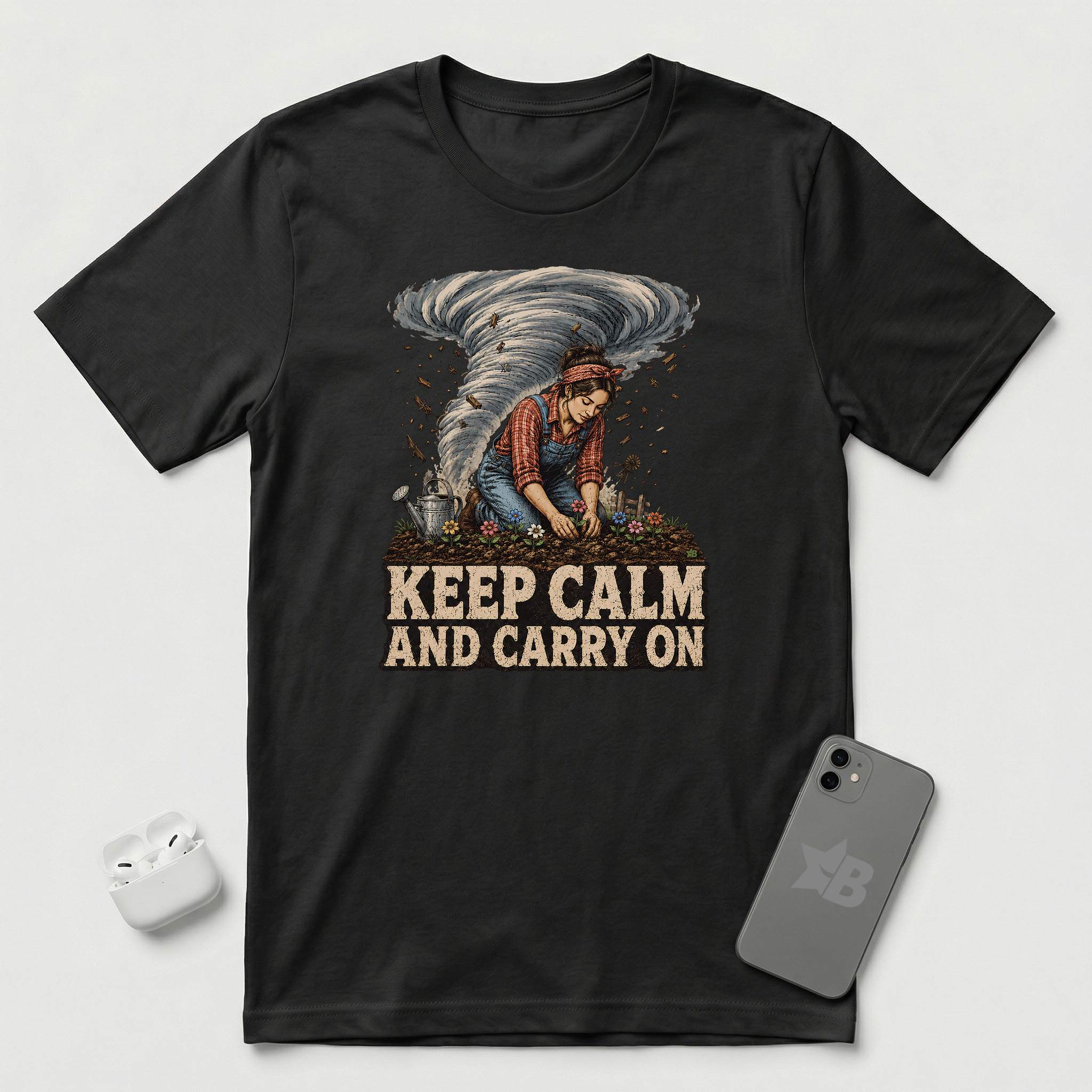 Keep Calm And Carry On - Grounded Woman - T-Shirt - Black mockup