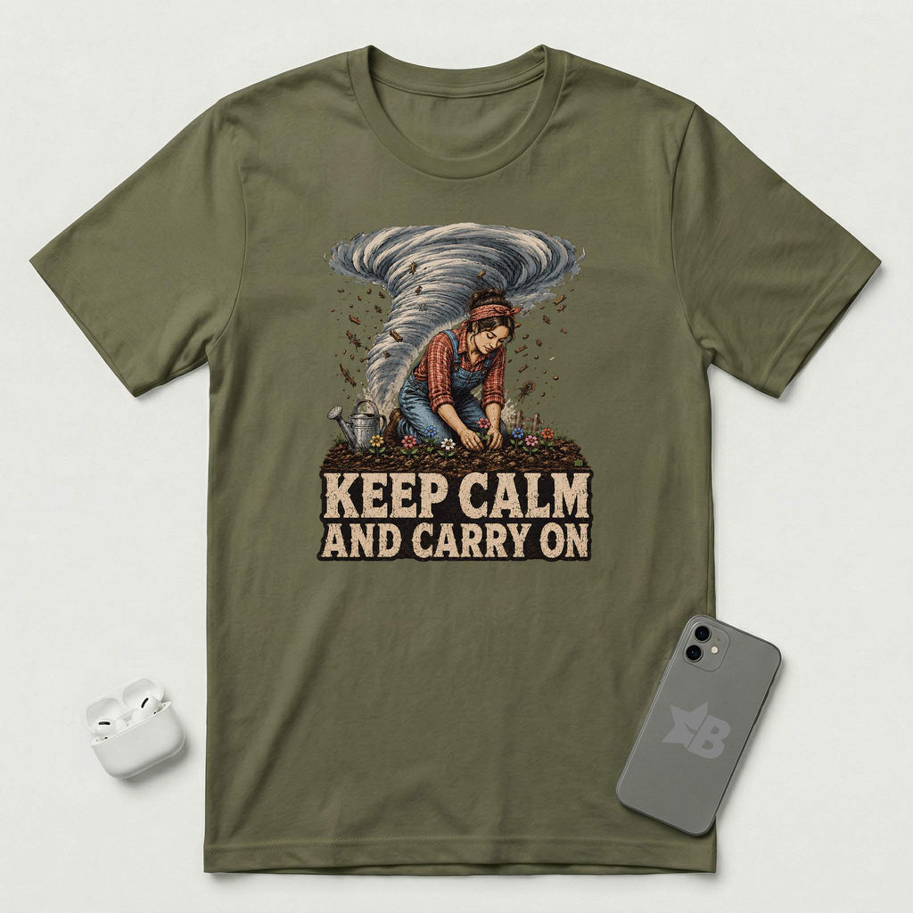 Keep Calm And Carry On - Grounded Woman - T-Shirt - Military Green mockup