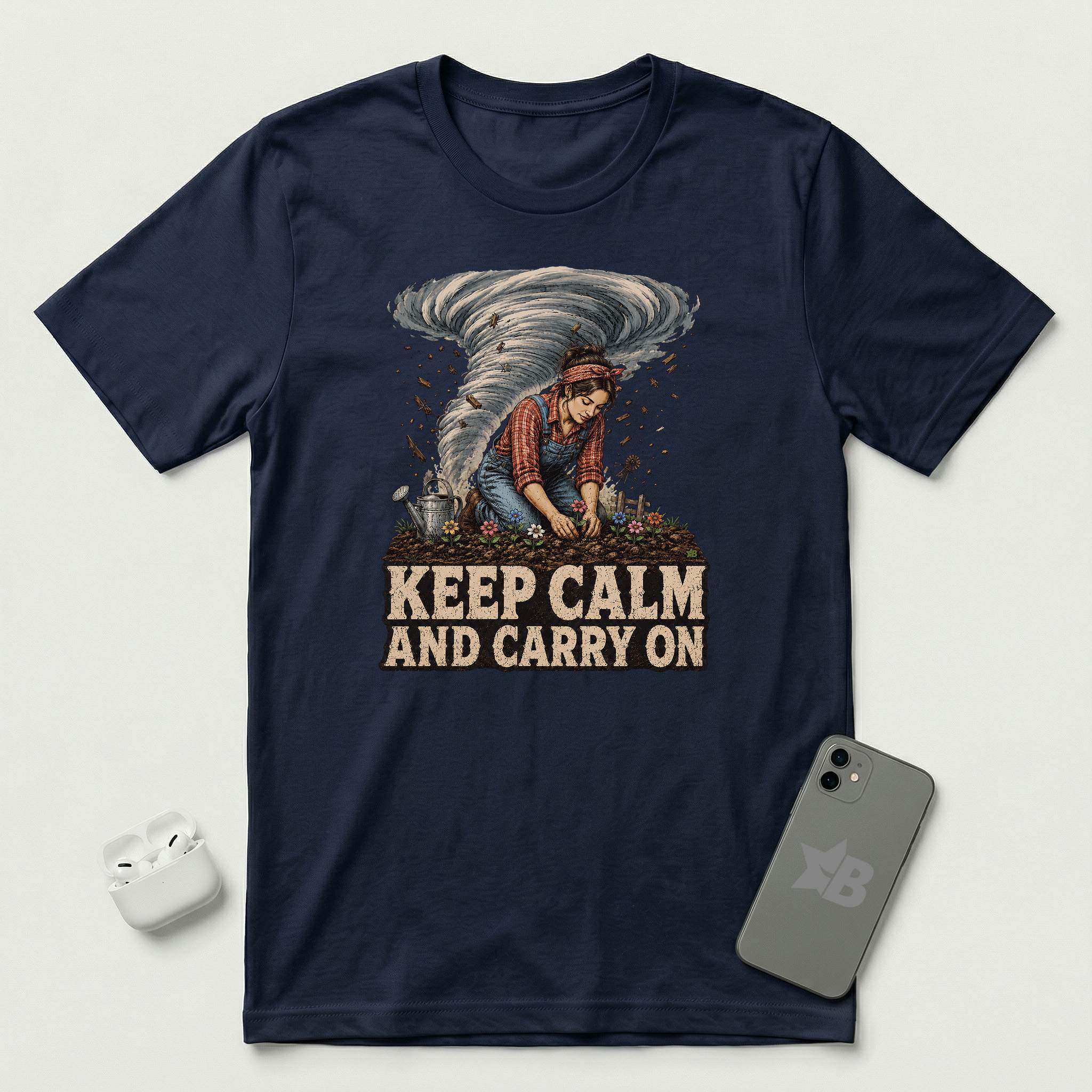 Keep Calm And Carry On - Grounded Woman - T-Shirt - Navy mockup