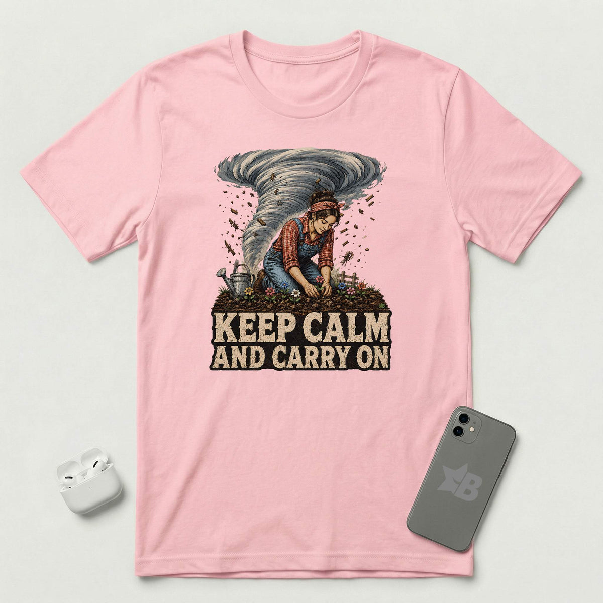 Keep Calm And Carry On - Grounded Woman - T-Shirt - Pink mockup