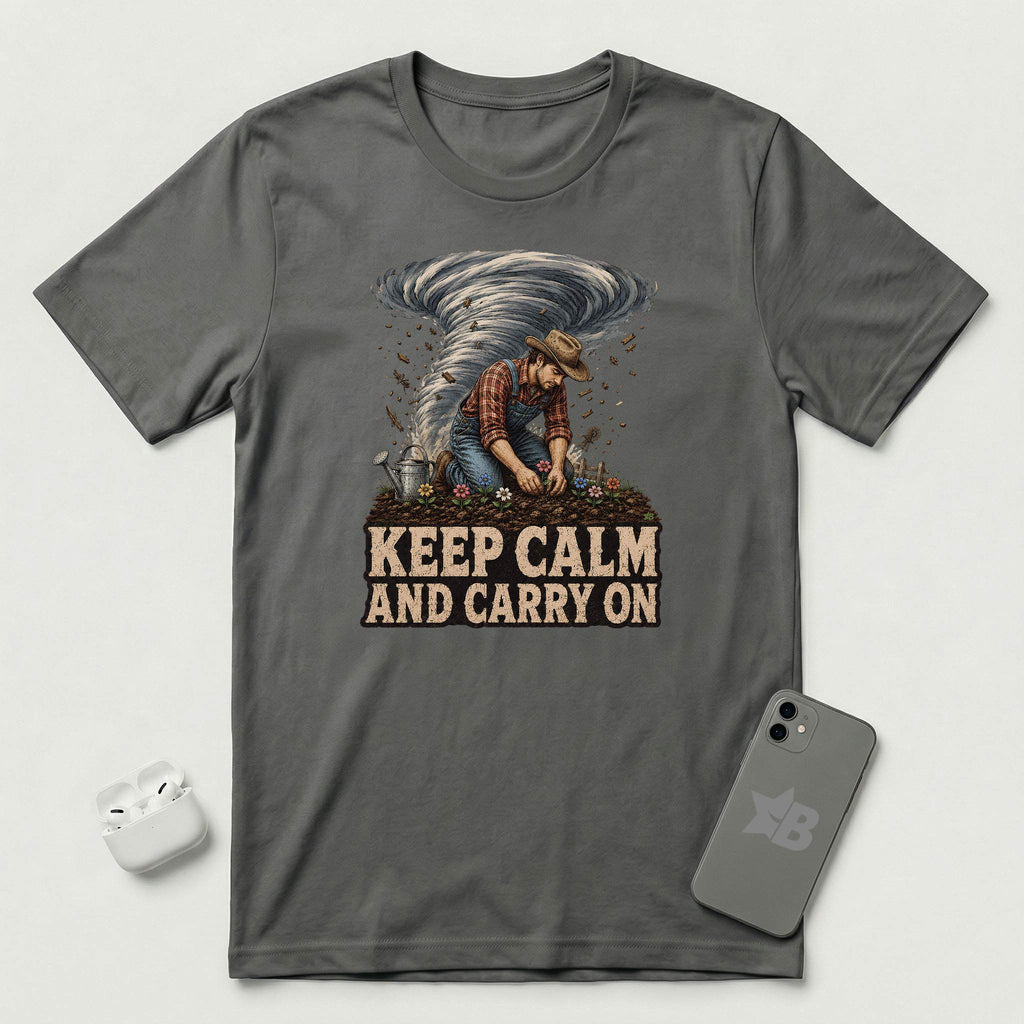 Keep Calm And Carry On - Grounded Man - T-Shirt - Asphalt mockup