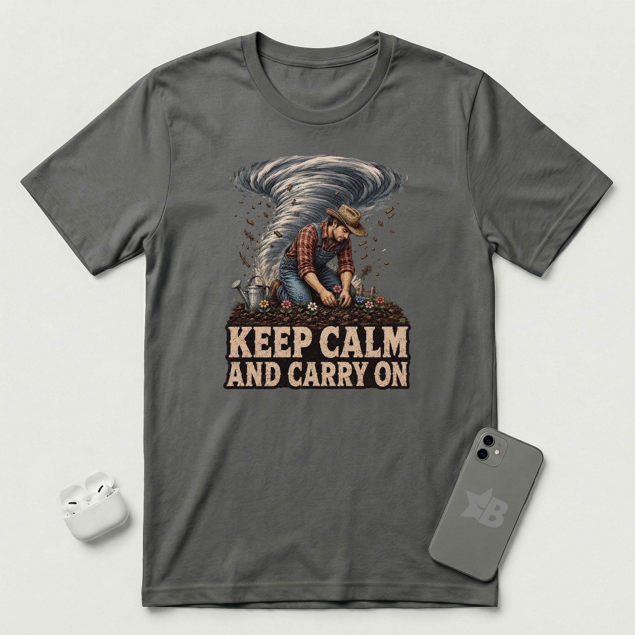 Keep Calm And Carry On - Grounded Man - T-Shirt - Asphalt mockup