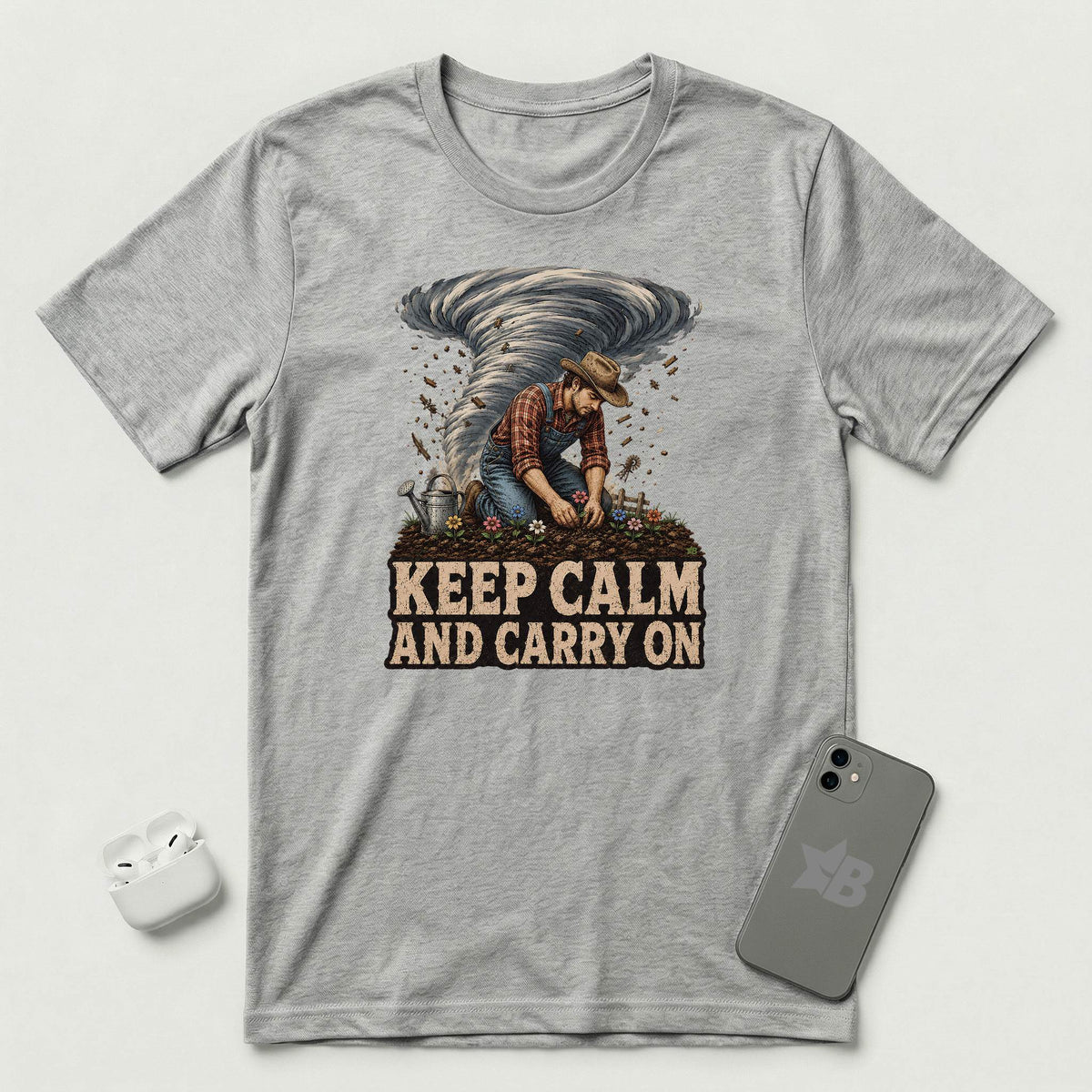 Keep Calm And Carry On - Grounded Man - T-Shirt - Athletic Heather mockup