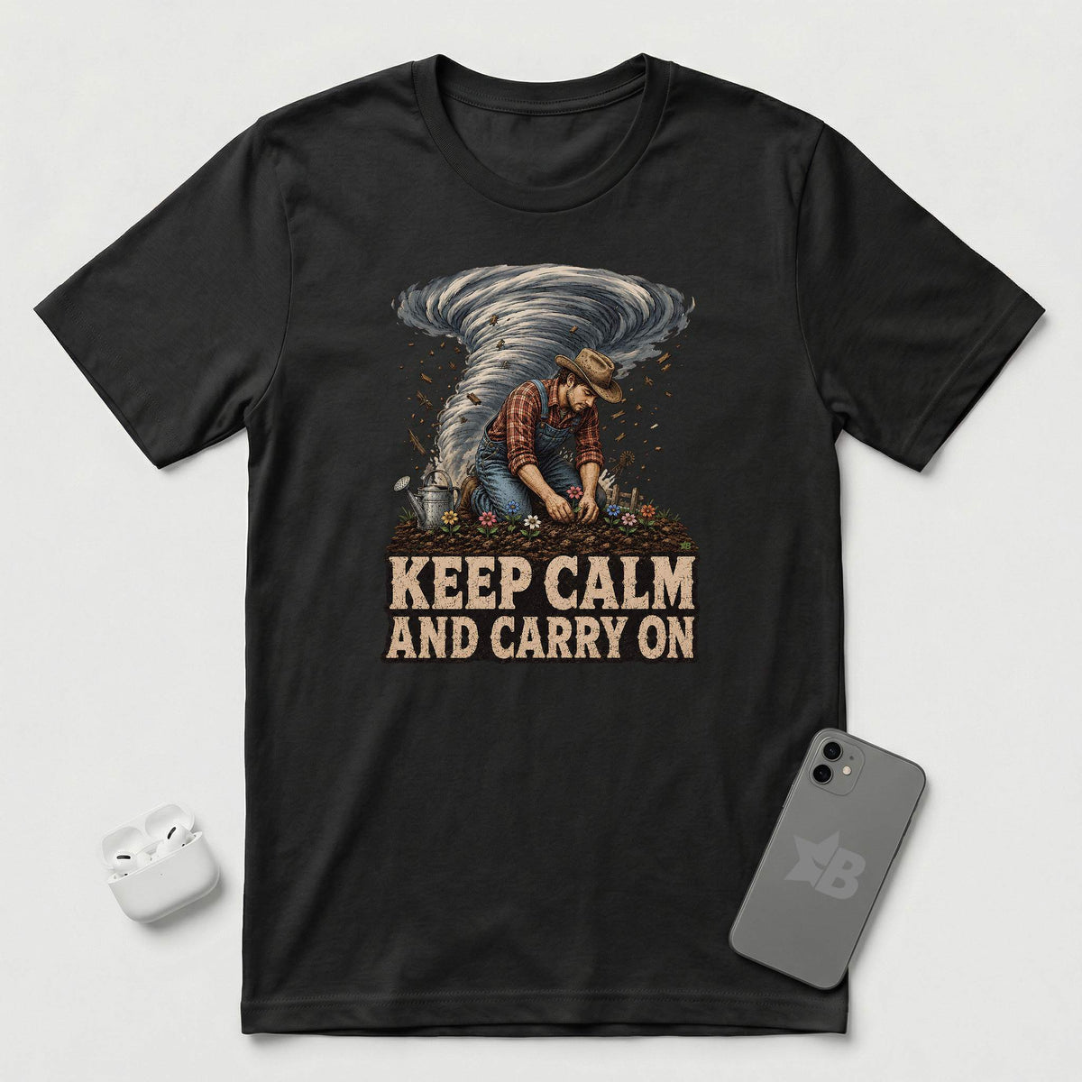 Keep Calm And Carry On - Grounded Man - T-Shirt - Black mockup