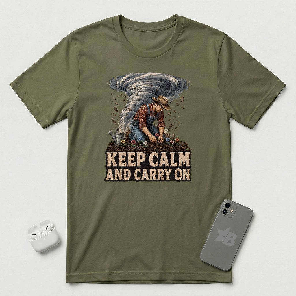 Keep Calm And Carry On - Grounded Man - T-Shirt - Military Green mockup