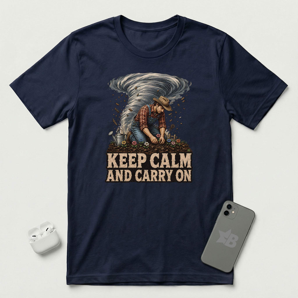 Keep Calm And Carry On - Grounded Man - T-Shirt - Navy mockup