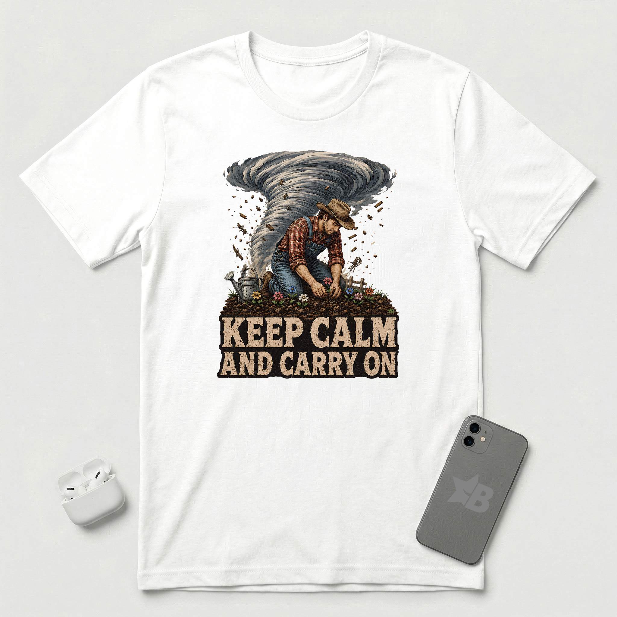 Keep Calm And Carry On - Grounded Man - T-Shirt - White mockup