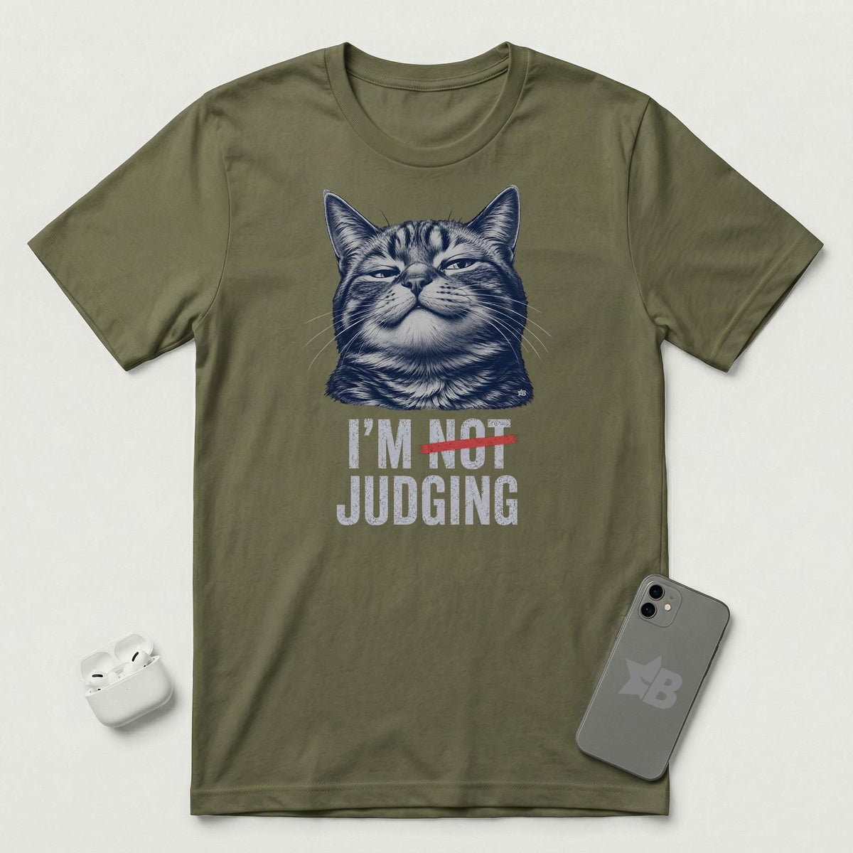 I'm Not Judging - Composed Cat - T-Shirt - Military Green mockup