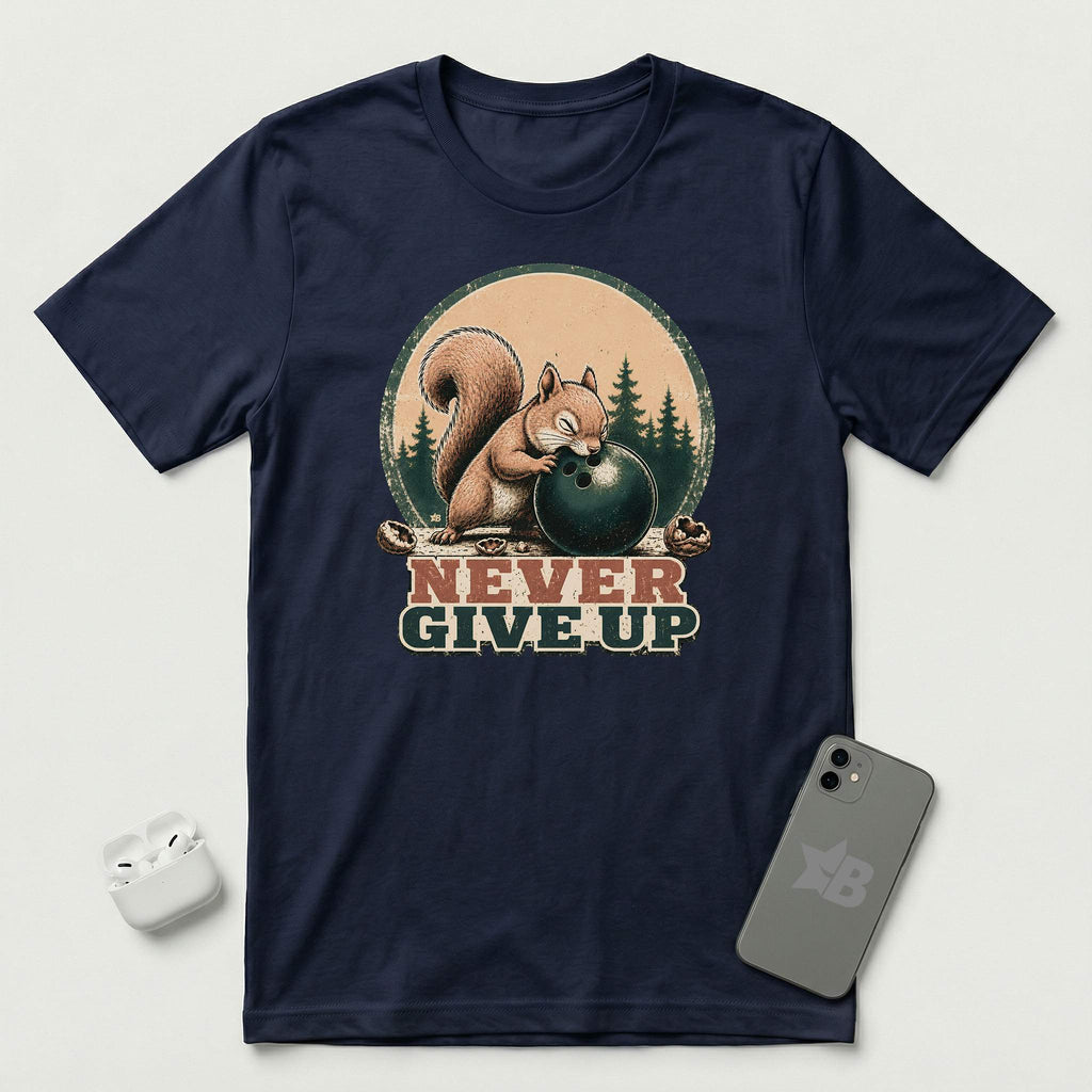 Never Give Up - Little Nutcase Squirrel - T-Shirt - Navy mockup