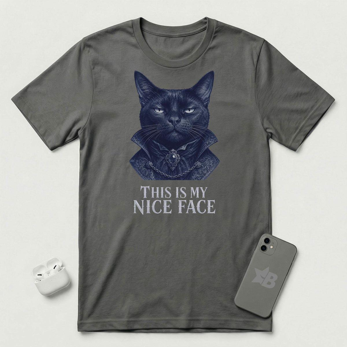 This Is My Nice Face - Regal Cat - T-Shirt - Asphalt mockup
