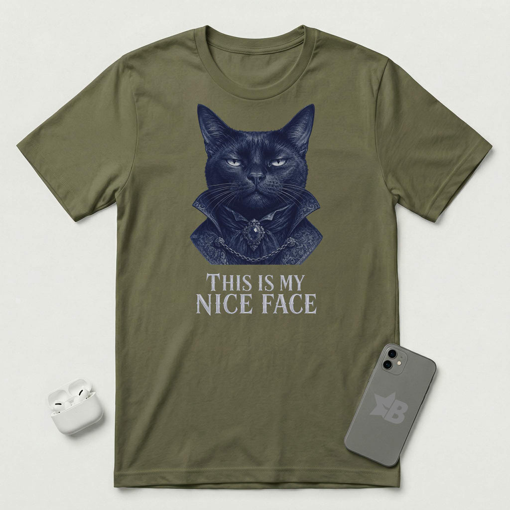 This Is My Nice Face - Regal Cat - T-Shirt - Military Green mockup