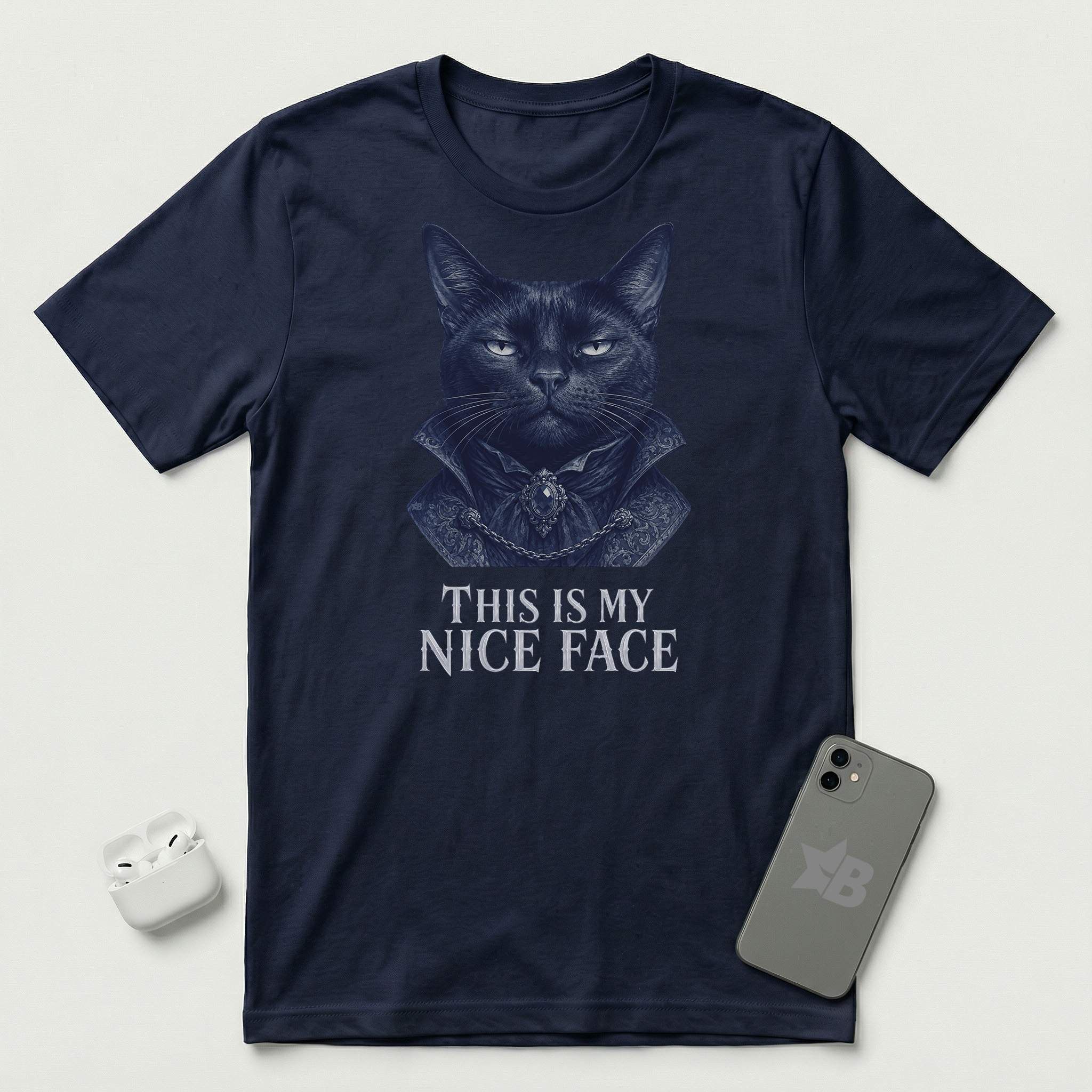 This Is My Nice Face - Regal Cat - T-Shirt - Navy mockup