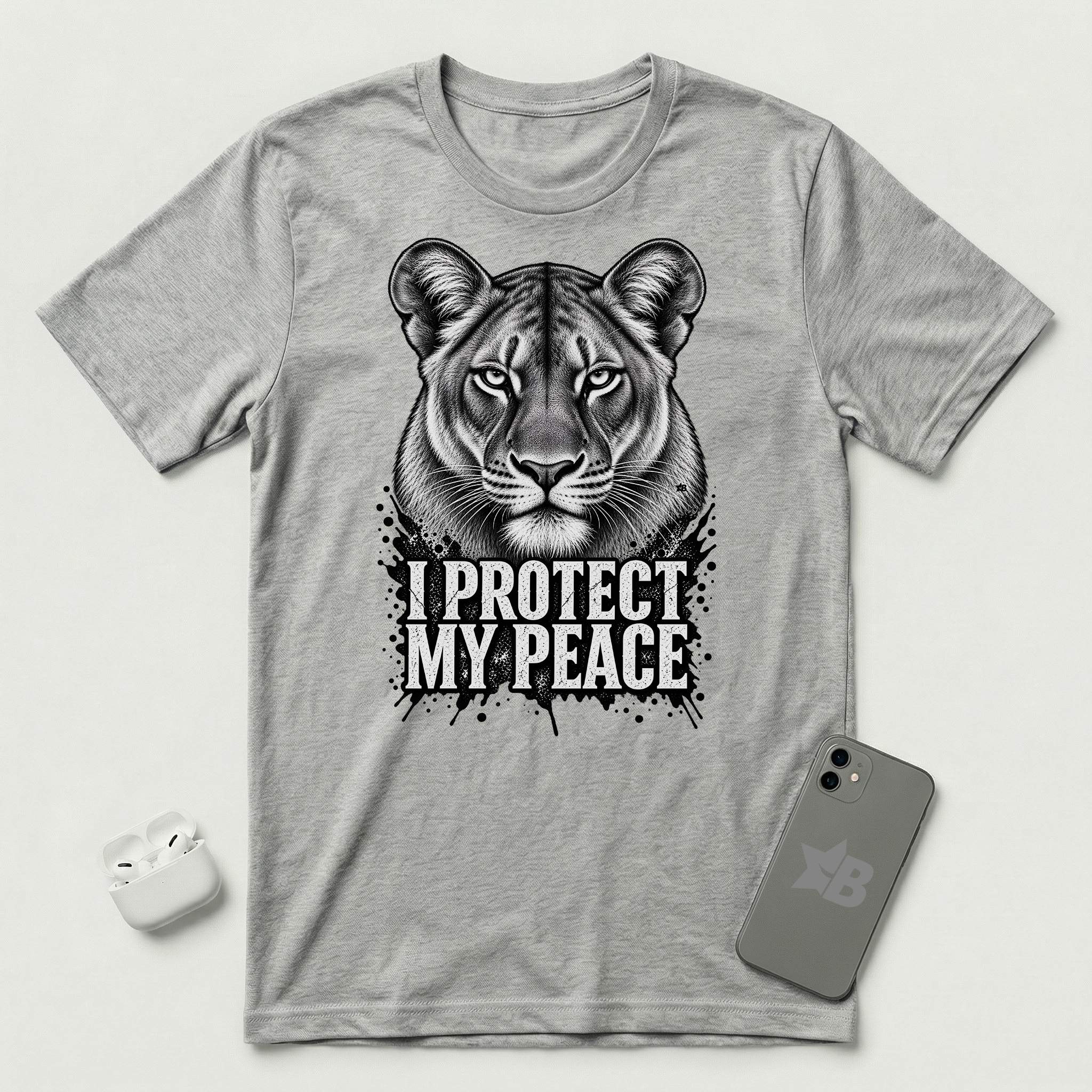 I Protect My Peace - Composed Lioness - T-Shirt - Athletic Heather mockup