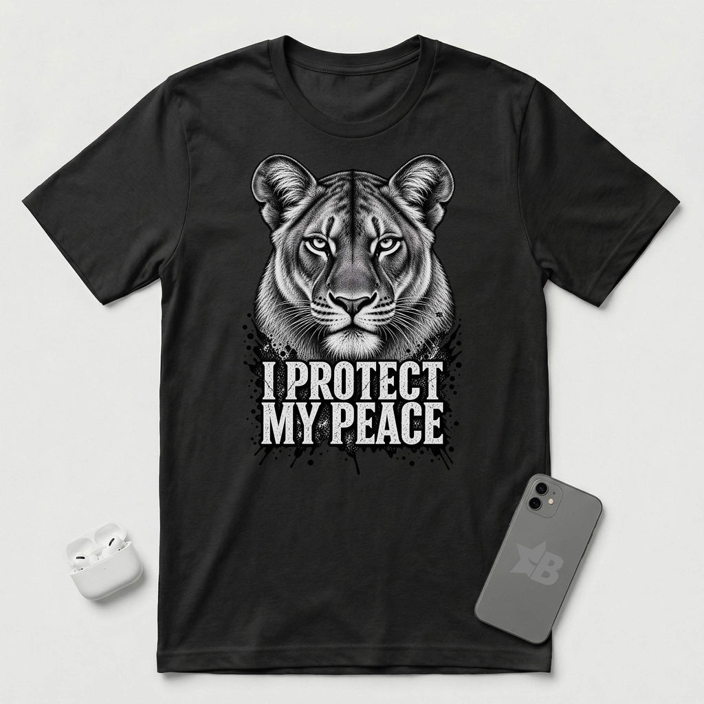 I Protect My Peace - Composed Lioness - T-Shirt - Black mockup