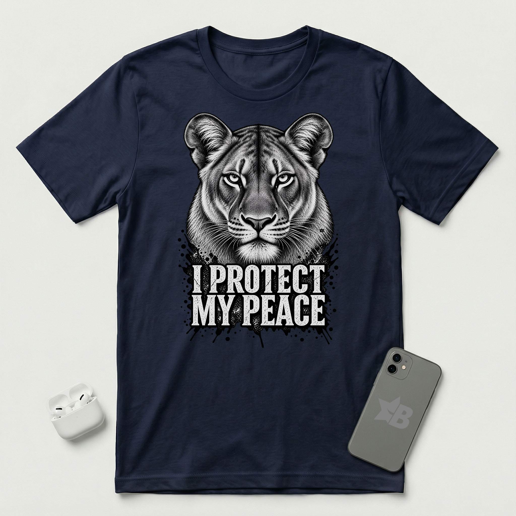 I Protect My Peace - Composed Lioness - T-Shirt - Navy mockup